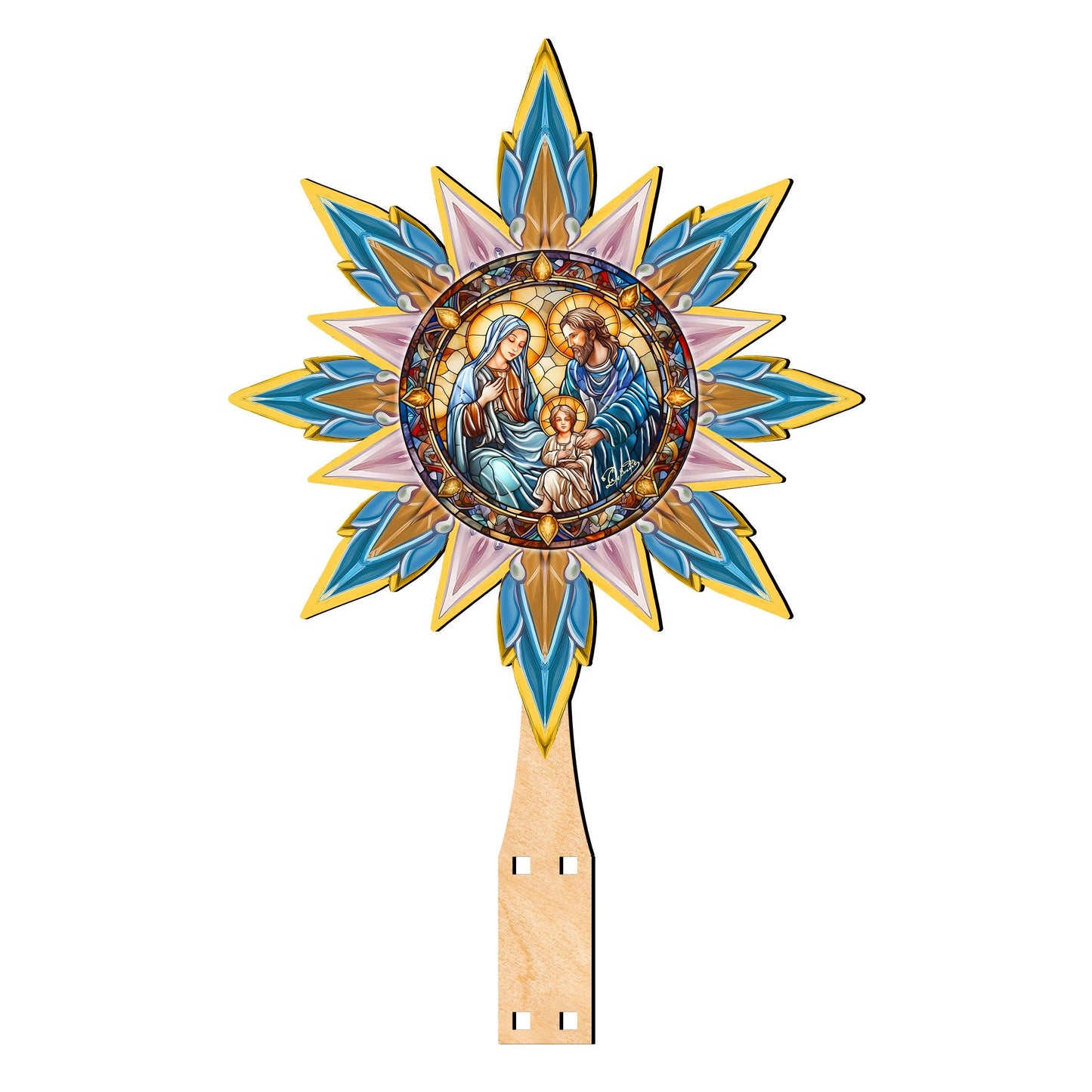 Peaceful Nativity Star Tree Topper Wooden Decor by G. Debrekht - Nativity Holiday Decor - 89505