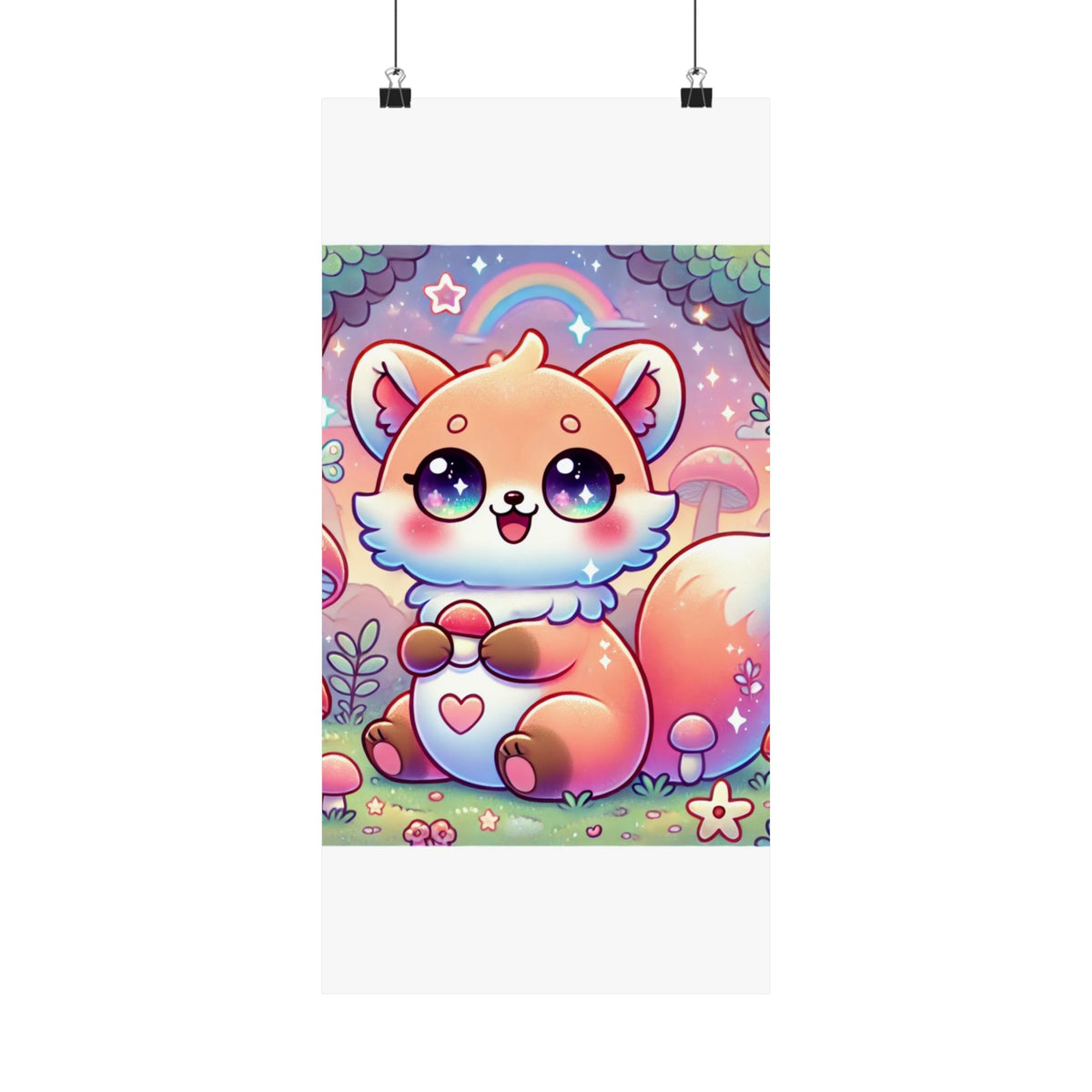 Pastel Woodland Fox Mushroom Kawaii Wall Art Poster