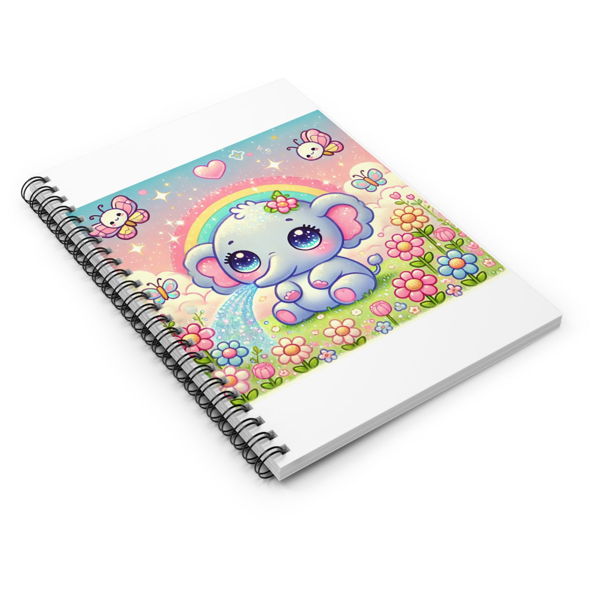 Pastel Rainbow Baby Elephant Floral Spiral Notebook