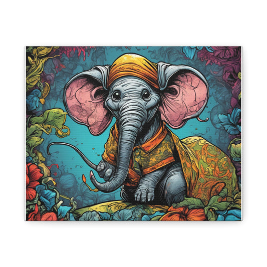 Colorful Storybook Elephant Floral Garden Canvas Wall Art