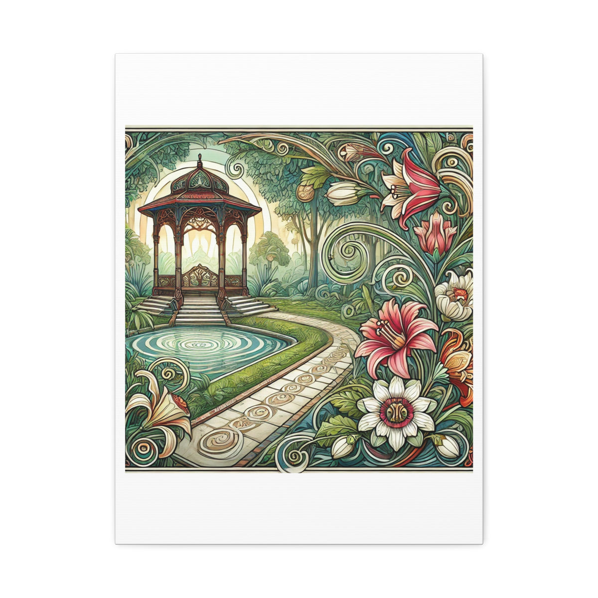 Botanical Gazebo Garden Art Nouveau Canvas Wall Art