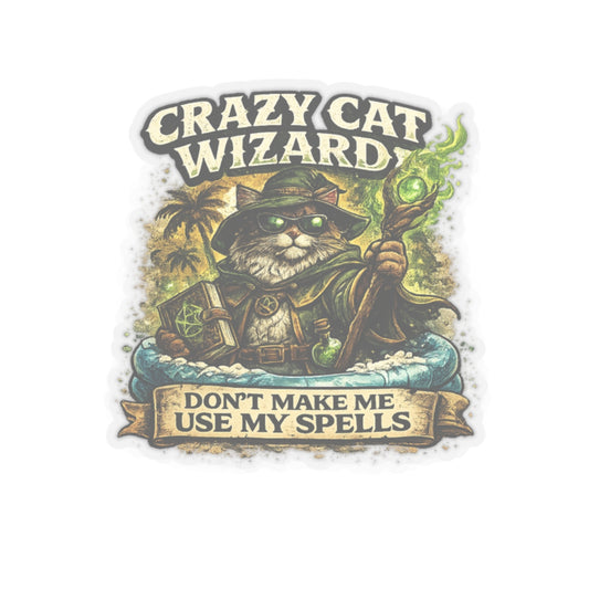Crazy Cat Wizard Funny Fantasy Magic Sticker