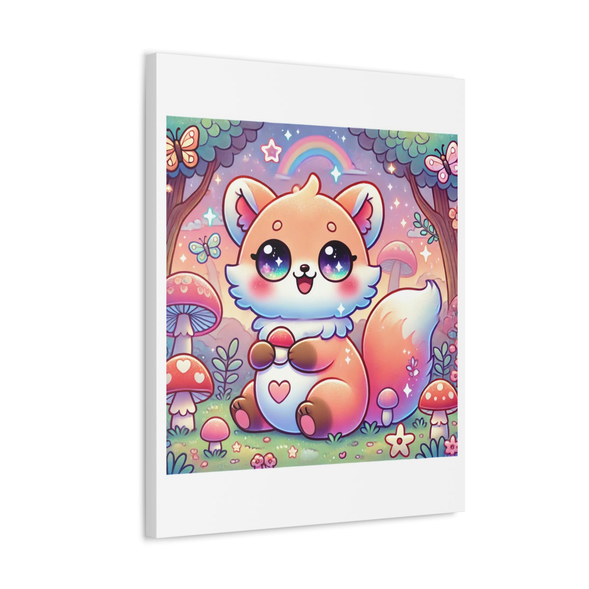 Pastel Woodland Fox Mushroom Kawaii Canvas Wall Art