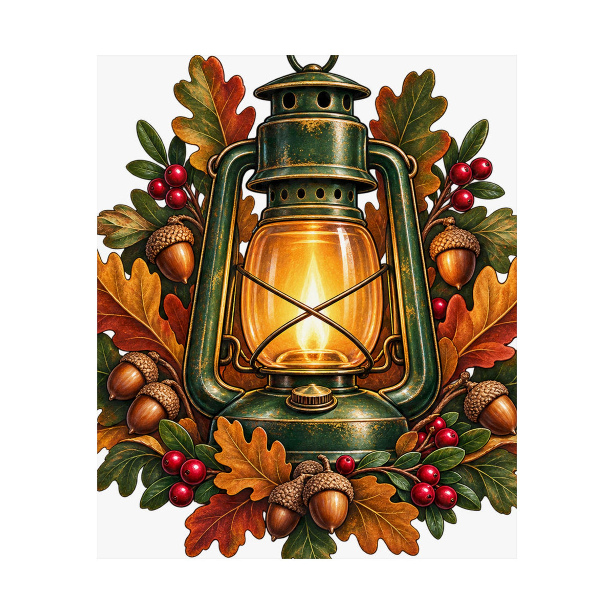 Autumn Oak Lantern and Acorns Poster