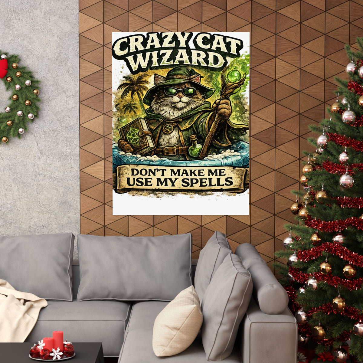 Crazy Cat Wizard Funny Fantasy Magic Art Poster