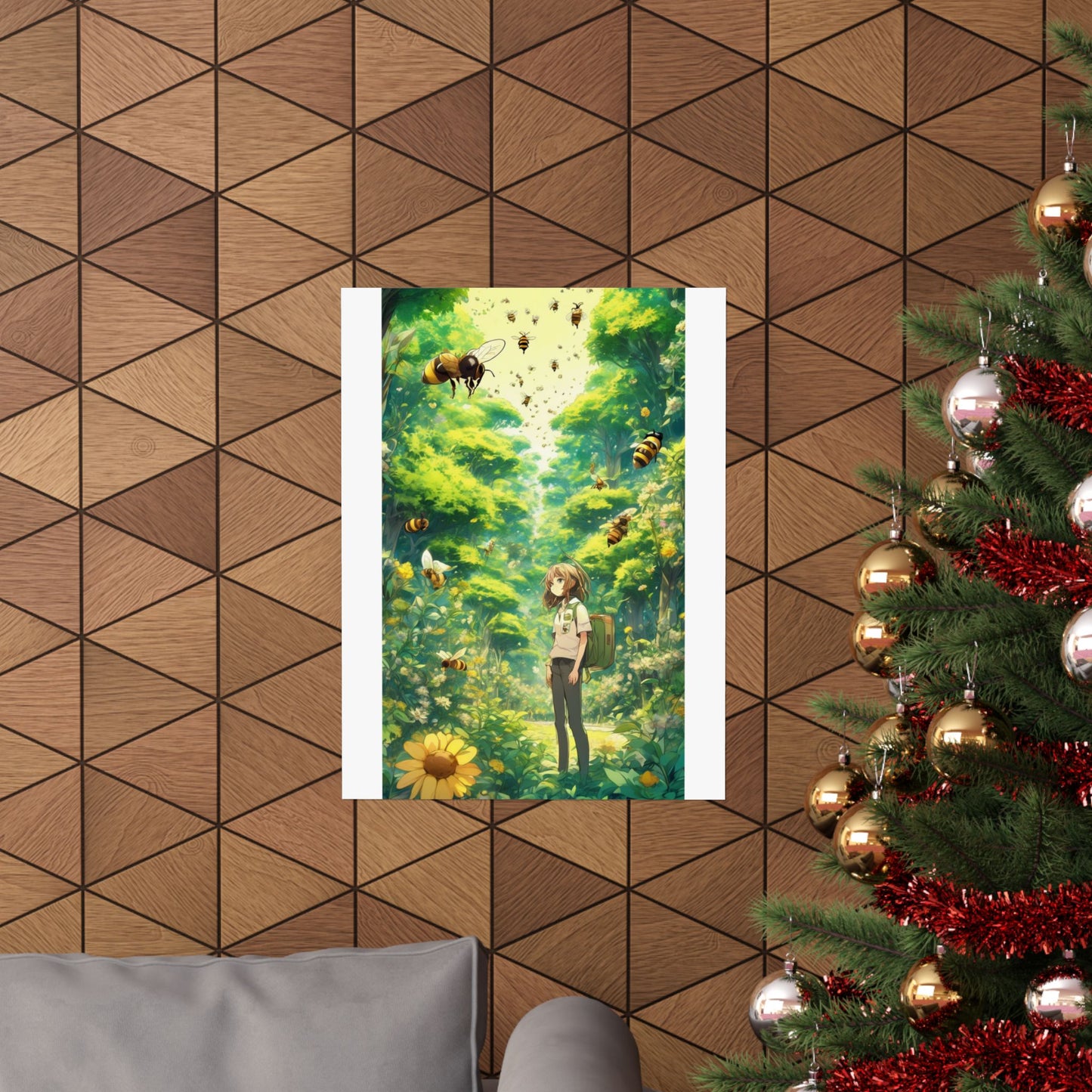 Bee Garden Explorer Anime Nature Art Poster