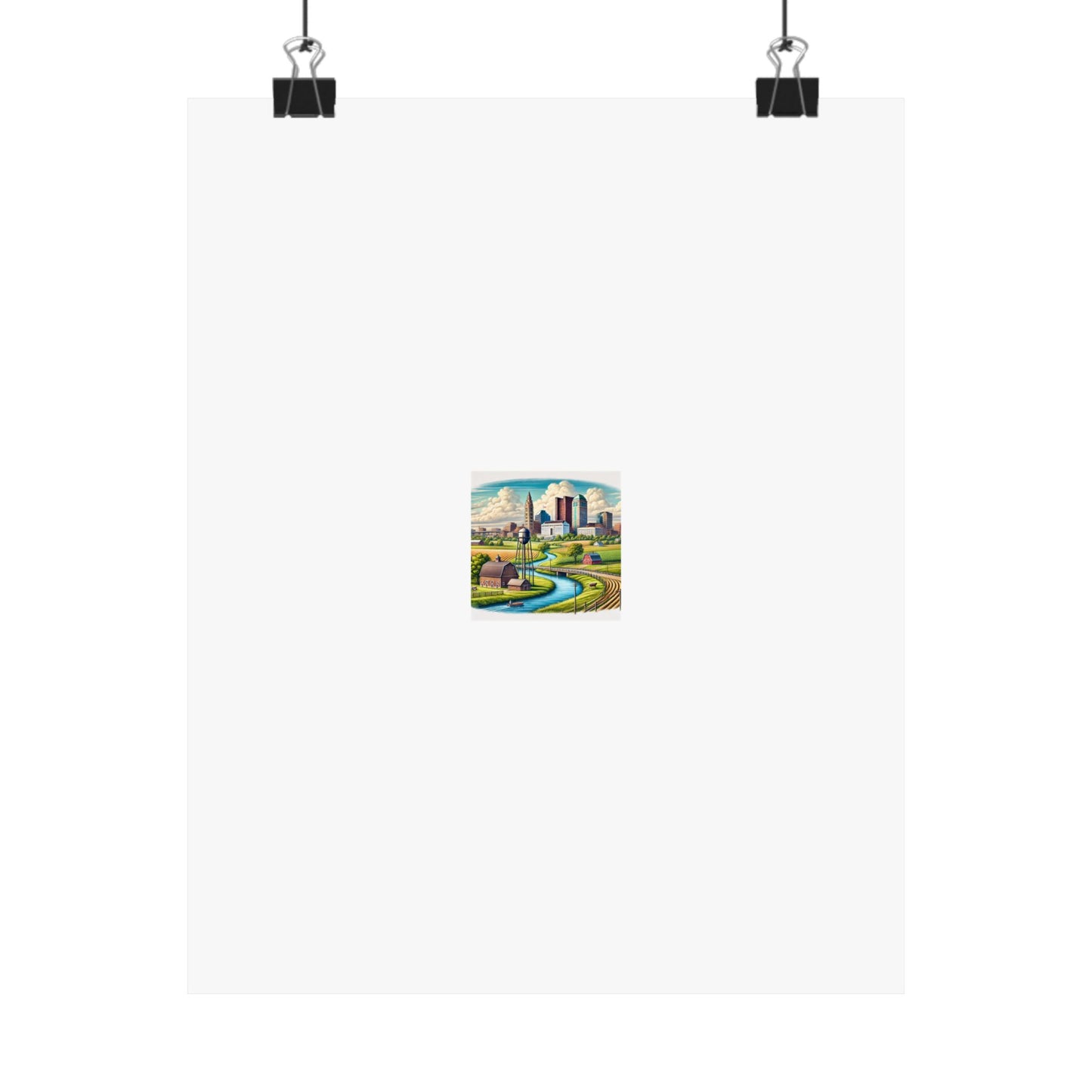 Rural River City Skyline Hometown Landscape Poster Art