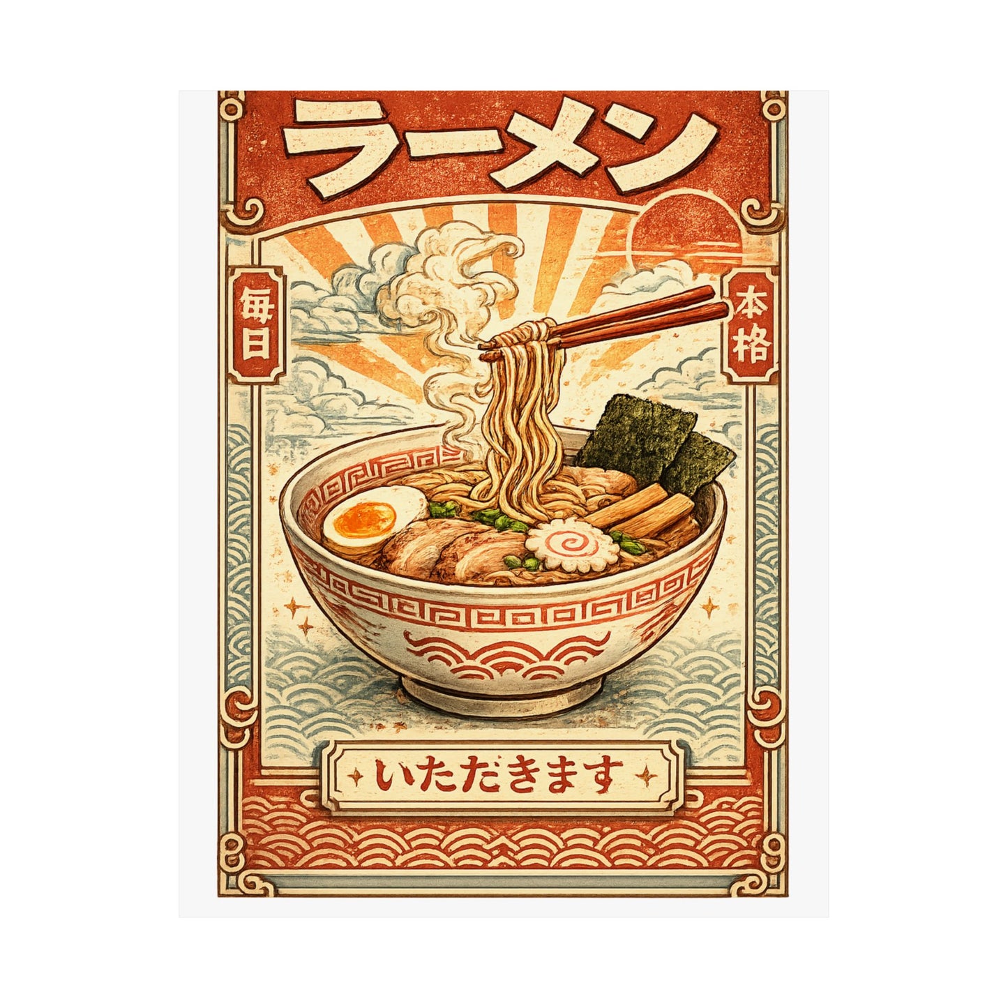 Vintage Ramen Bowl Japanese Food Art Poster
