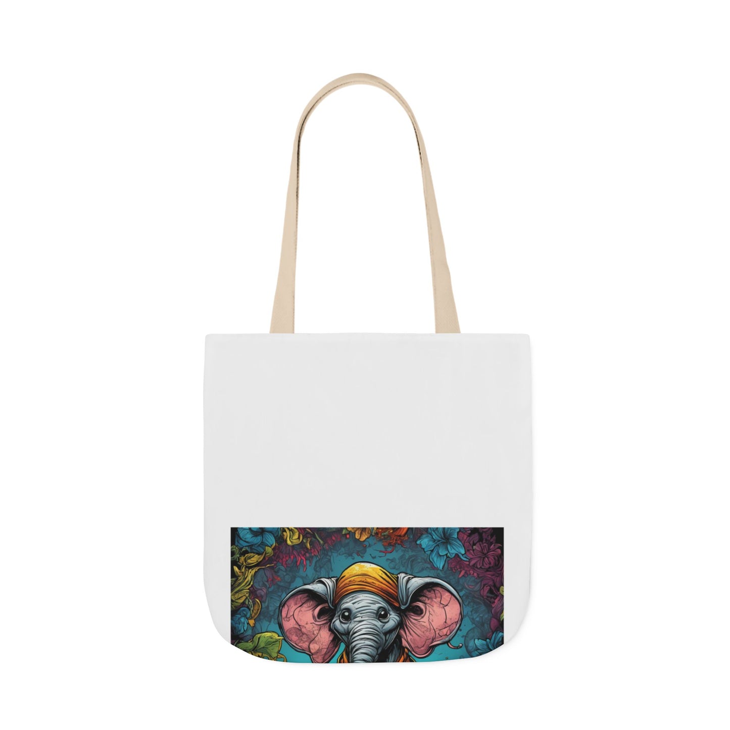 Colorful Storybook Elephant Floral Canvas Tote Bag