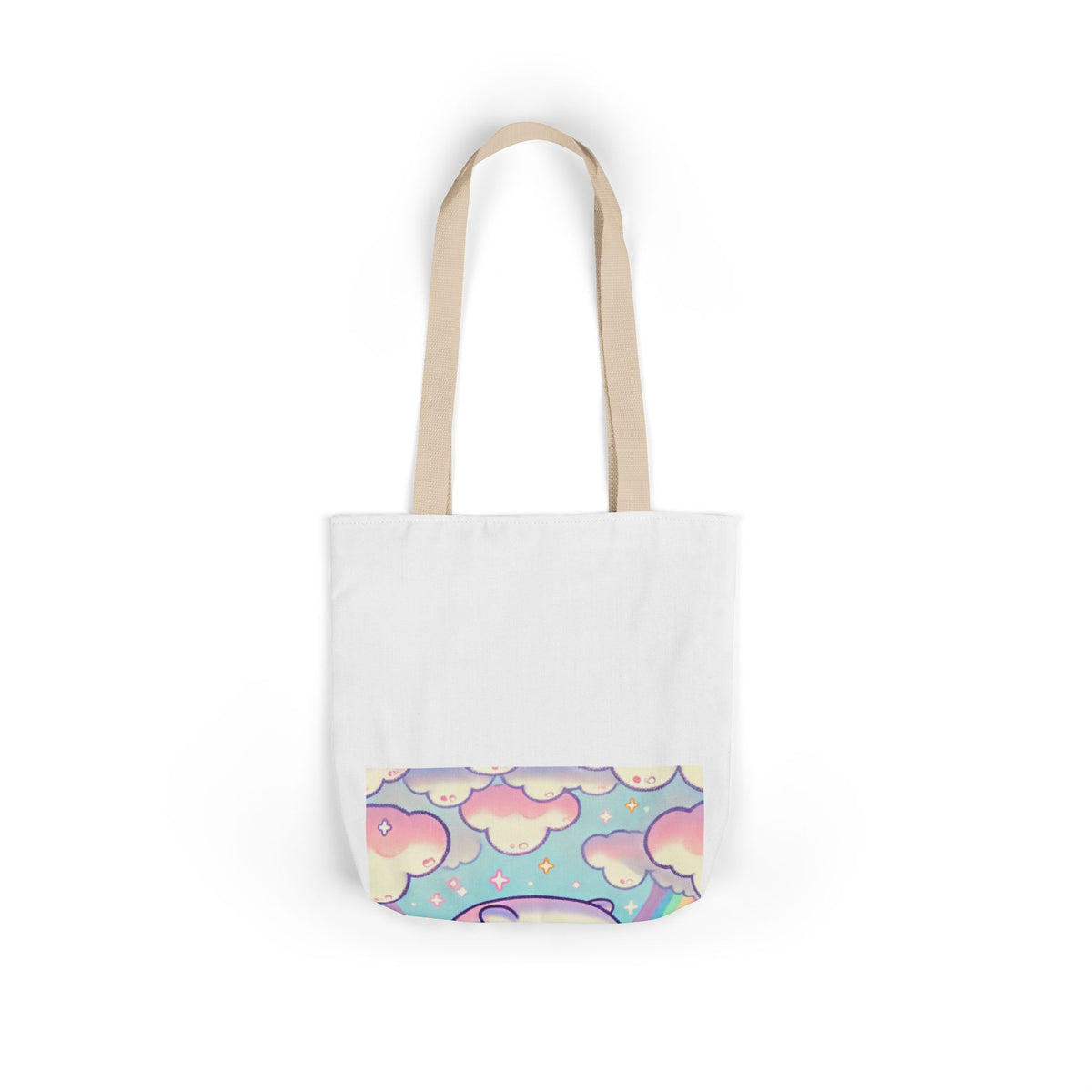 Kawaii Rainbow Whale Pastel Cloud Canvas Tote Bag