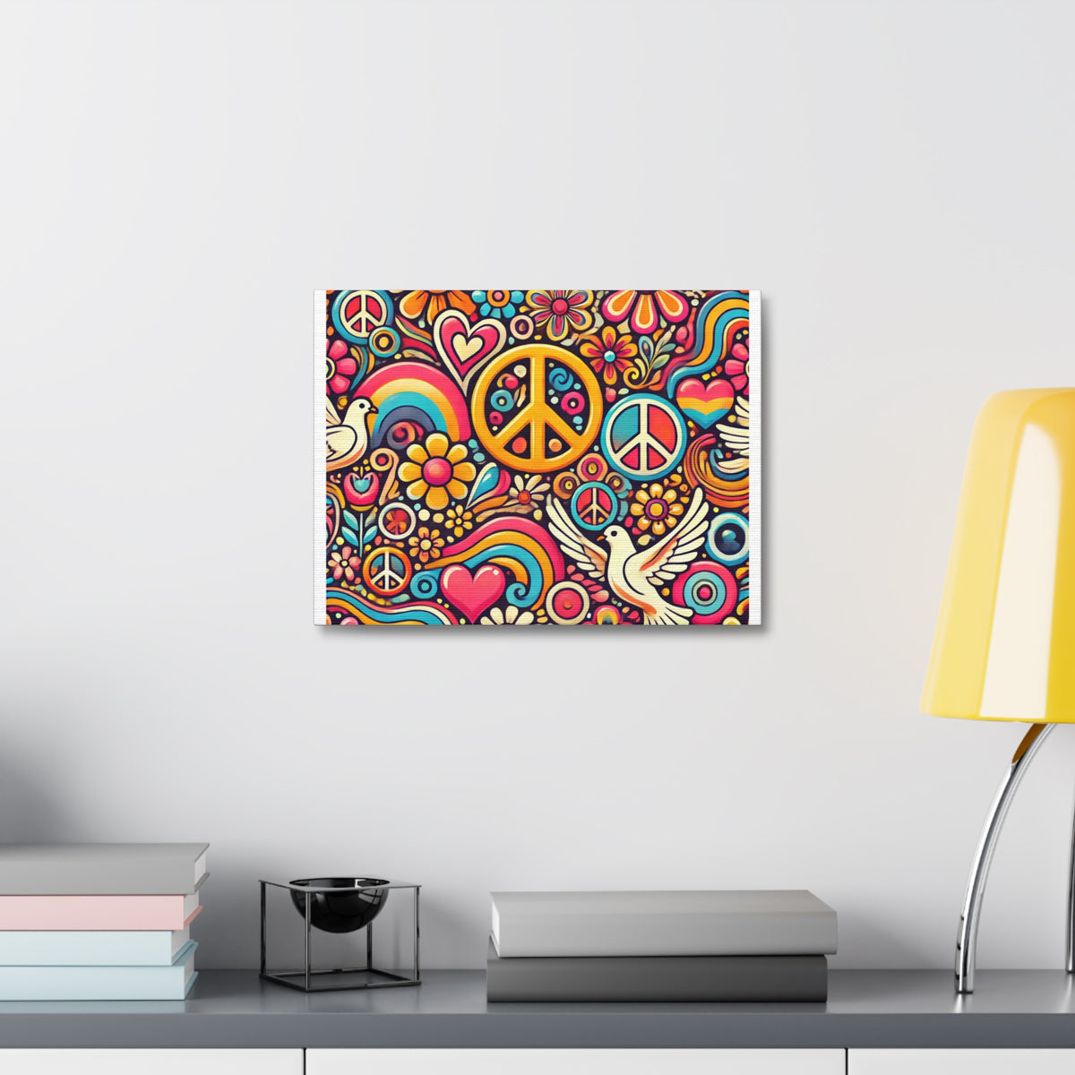Colorful Peace Floral Pattern Canvas Wall Art