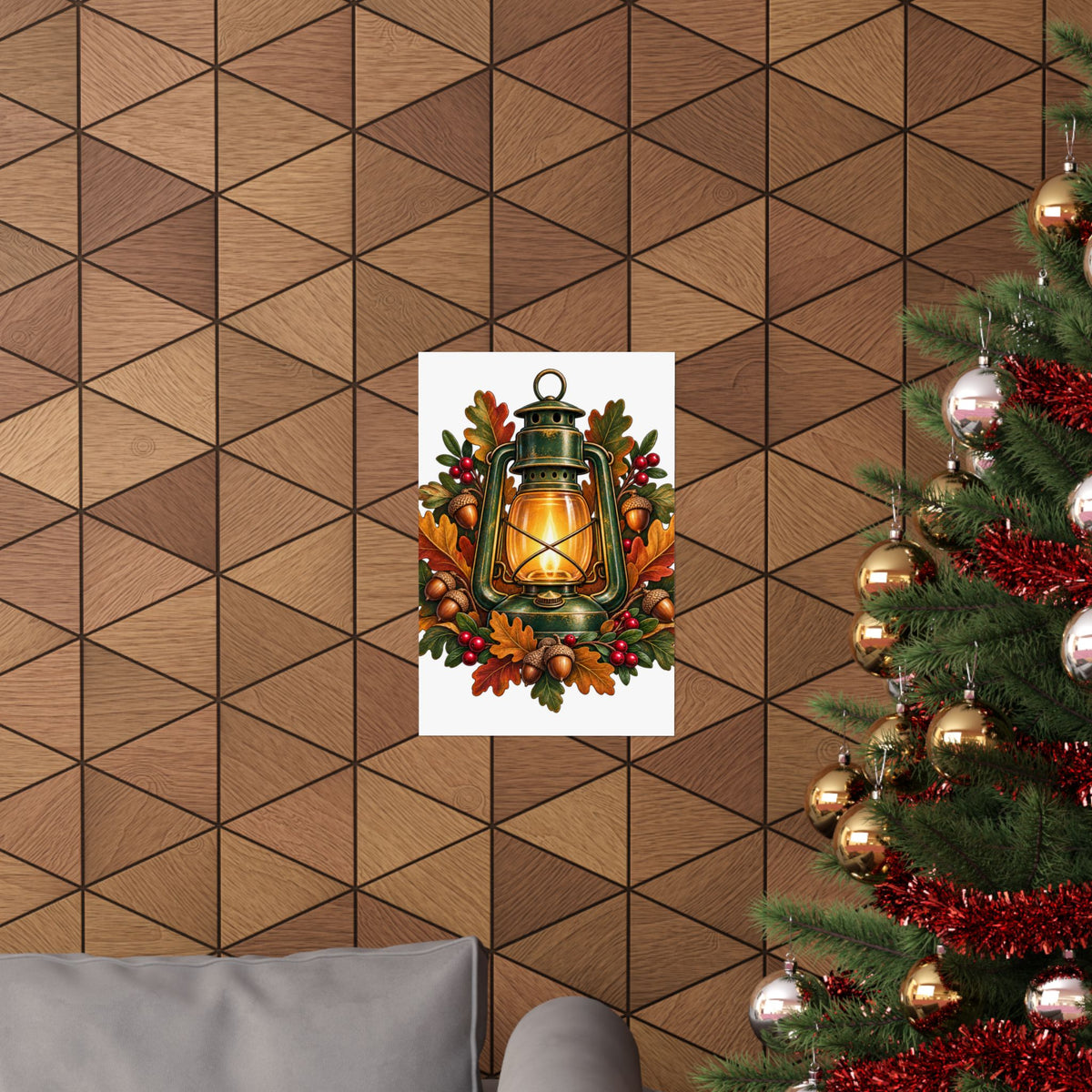Autumn Oak Lantern and Acorns Poster