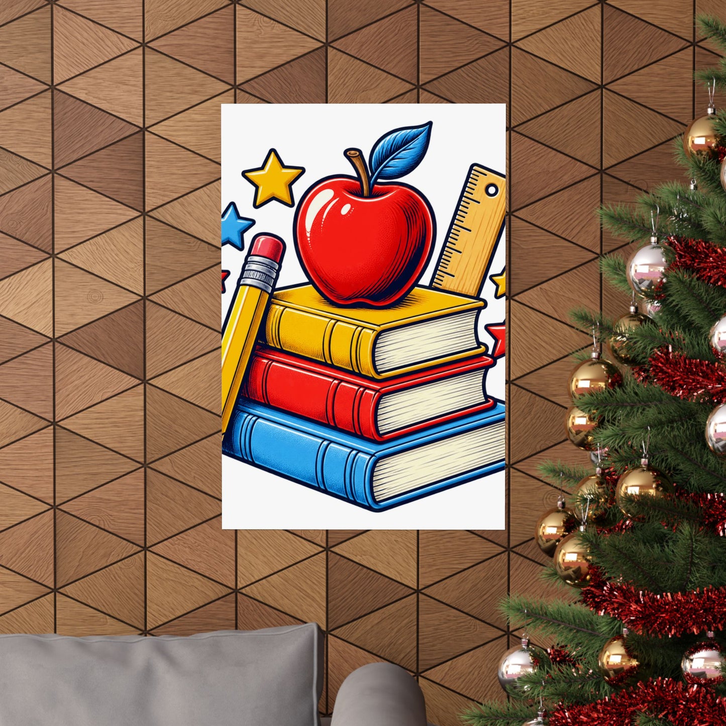 Retro School Books Apple Teacher Appreciation Art Poster