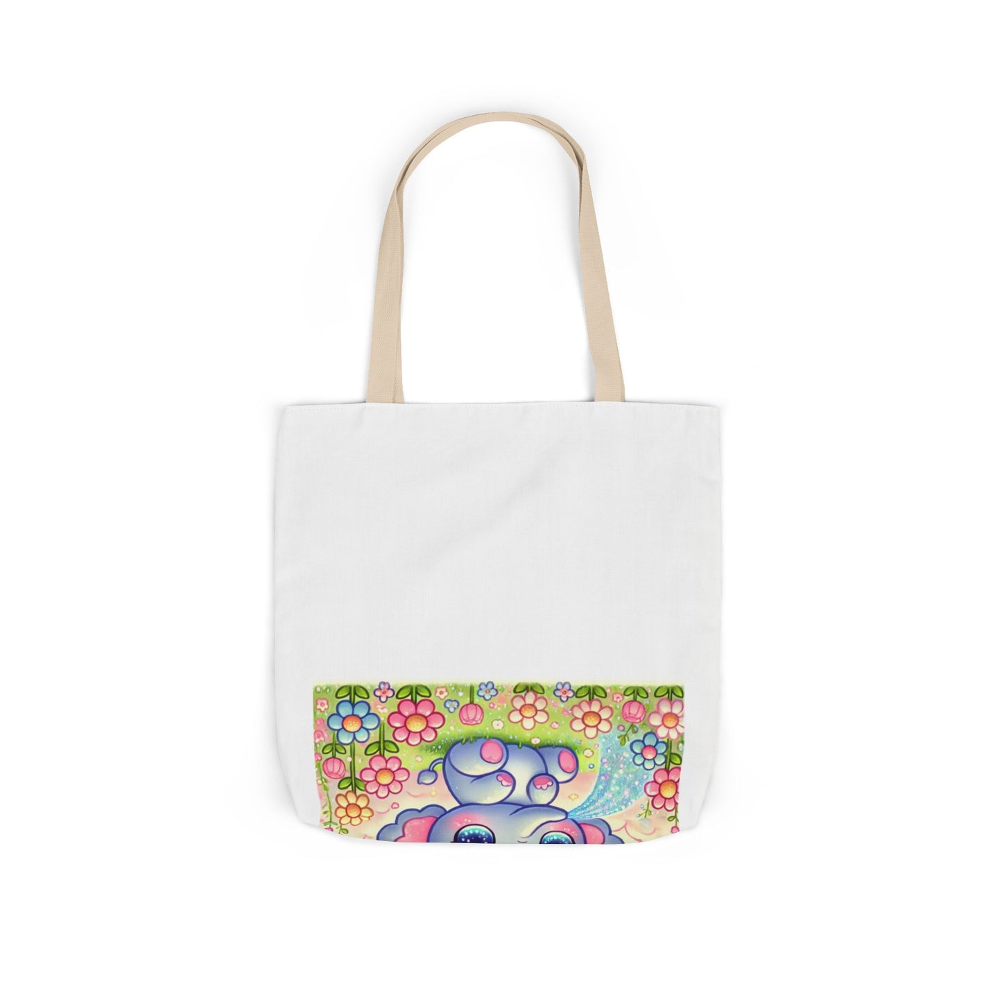 Pastel Rainbow Baby Elephant Floral Canvas Tote Bag