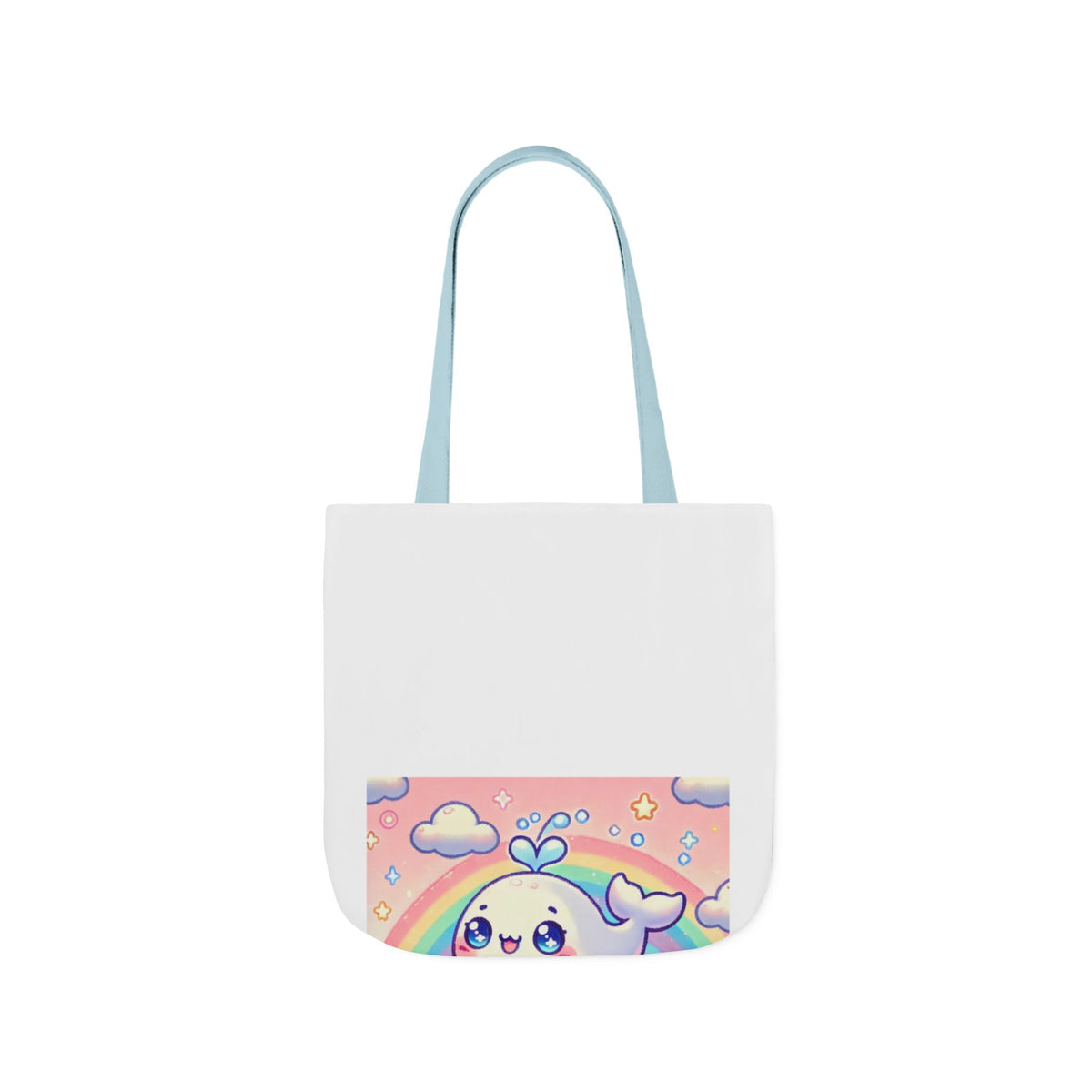 Kawaii Rainbow Whale Pastel Cloud Canvas Tote Bag