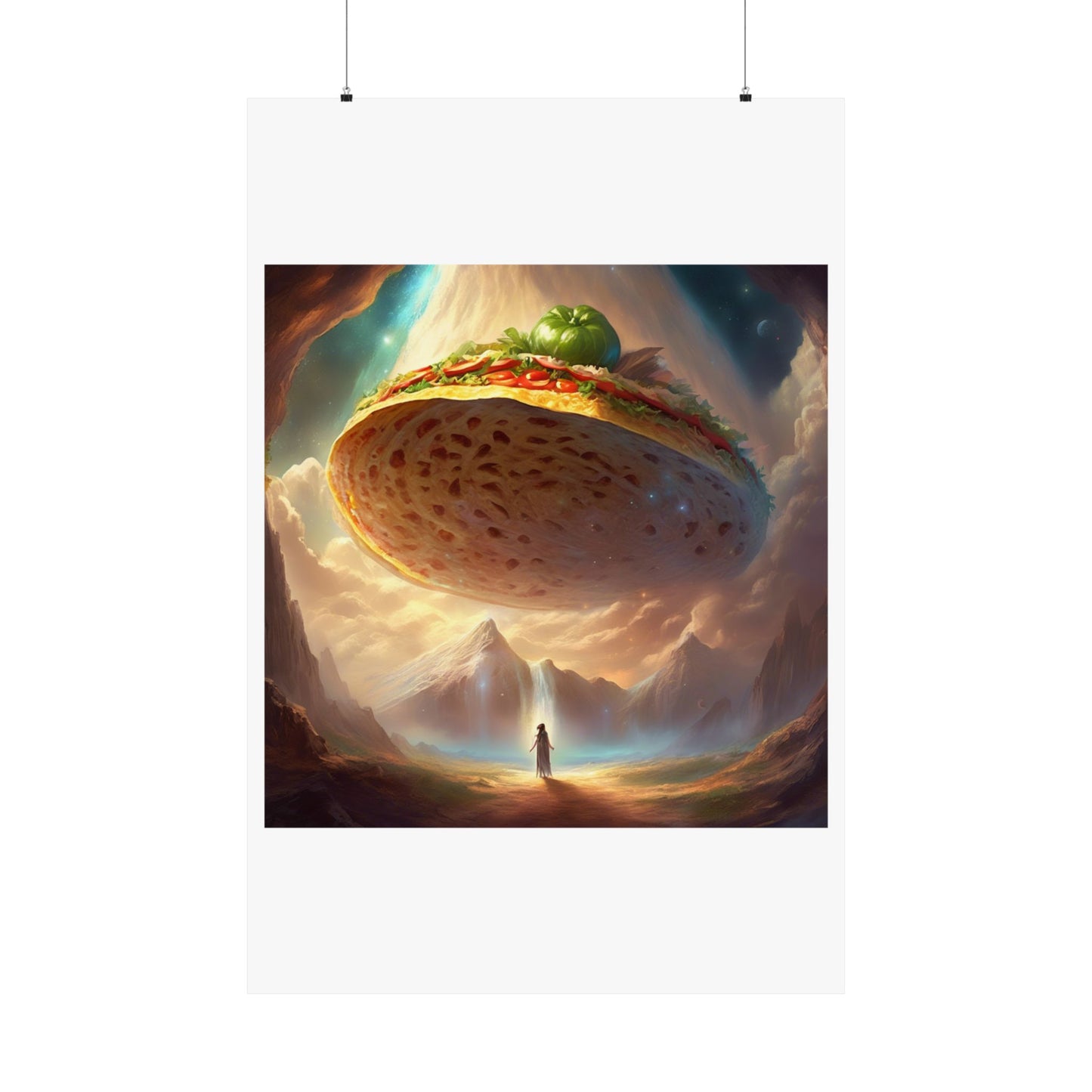 Cosmic Taco UFO Surreal Food Fantasy Art Poster