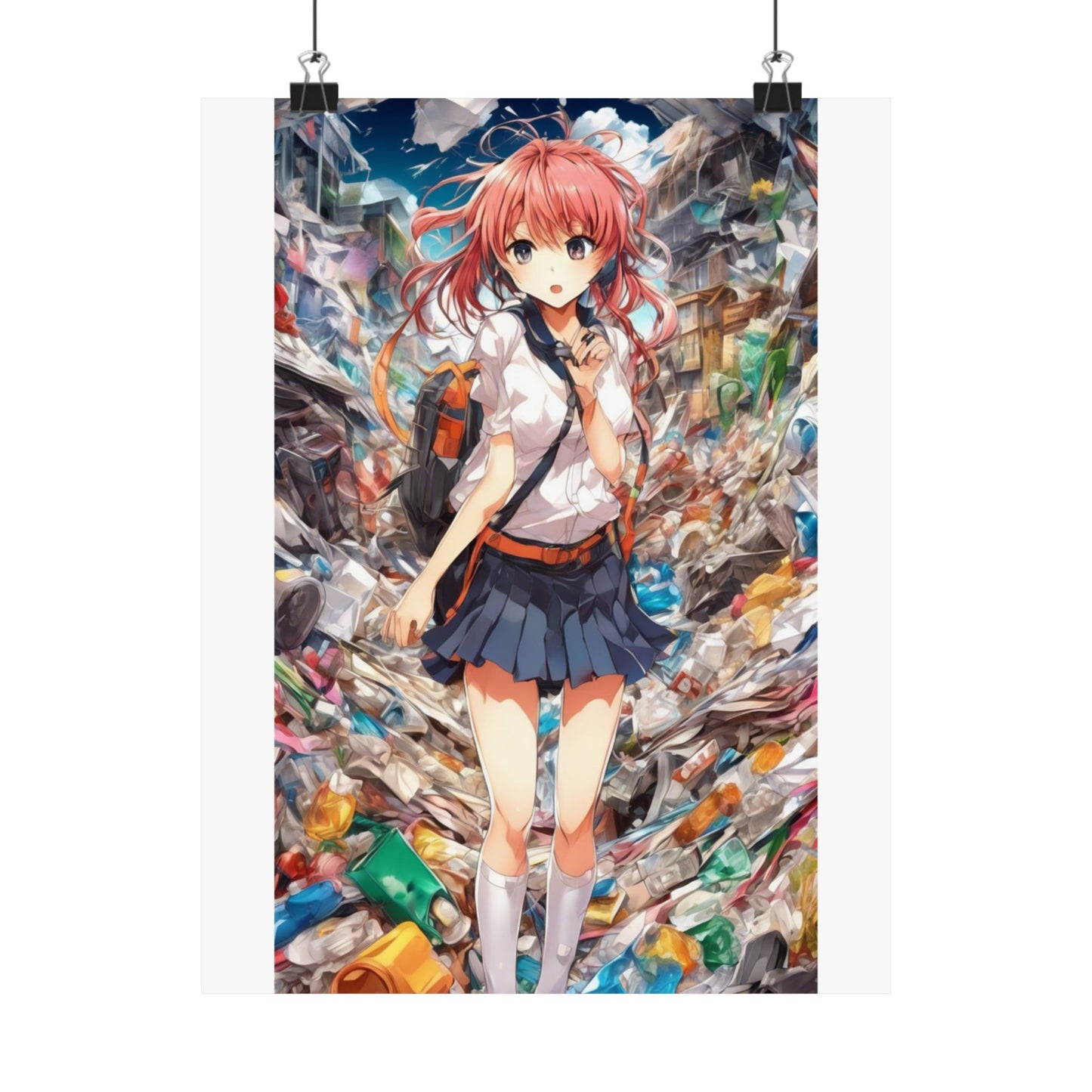 Recycling Day Anime Schoolgirl Eco Street Art Poster