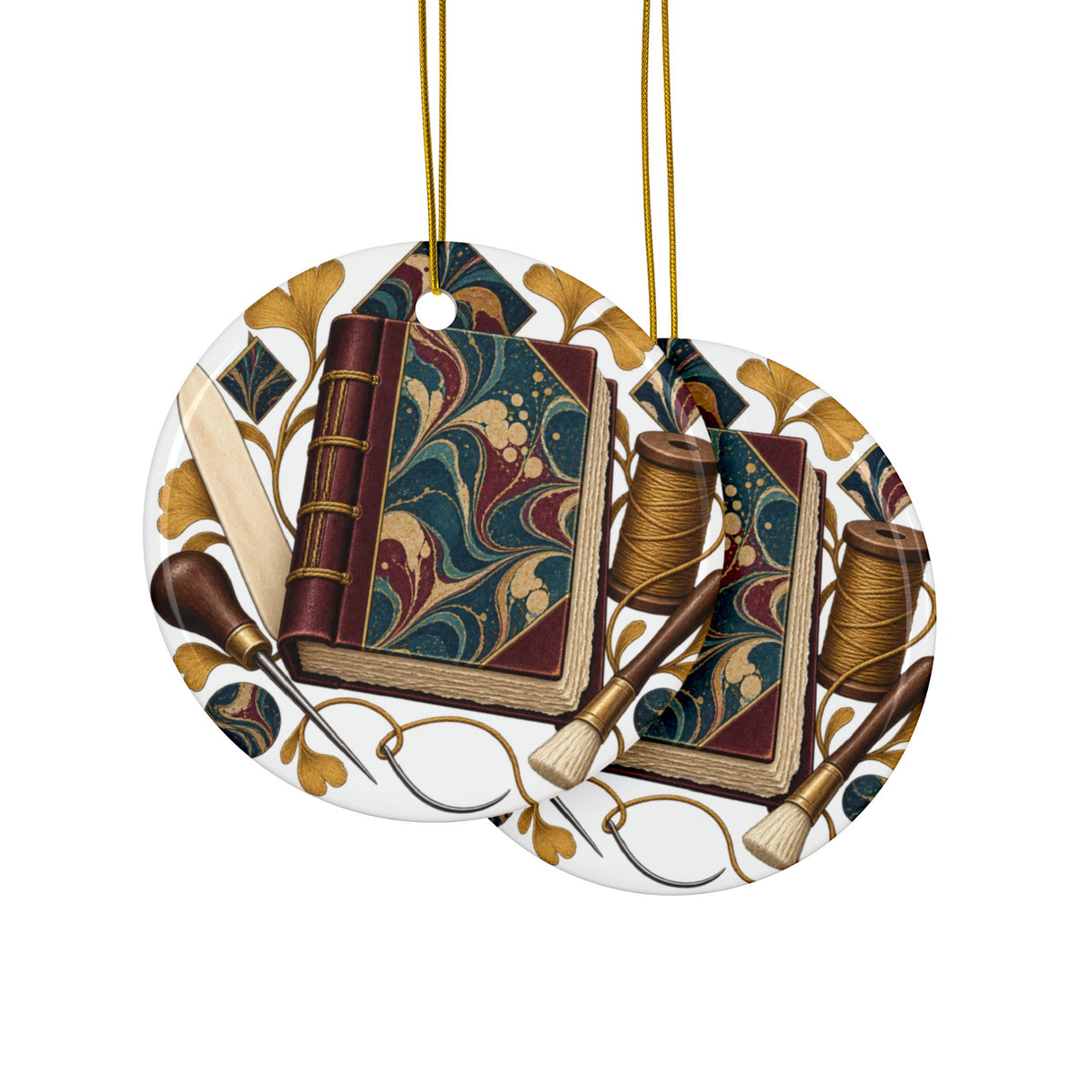 Traditional Marbled Bookbinding Workshop Round Ornament