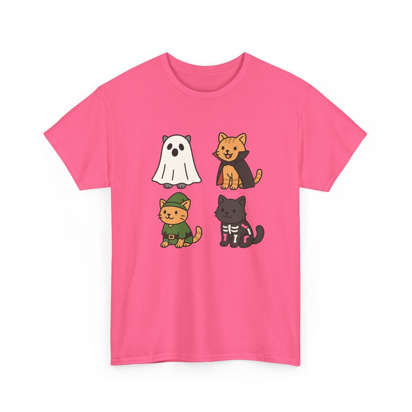 Cute Halloween Cat Tee, Unisex Heavy Cotton Tee, Casual Halloween Shirt, Pet Lover Gift, Fall Apparel, Cartoon Art,