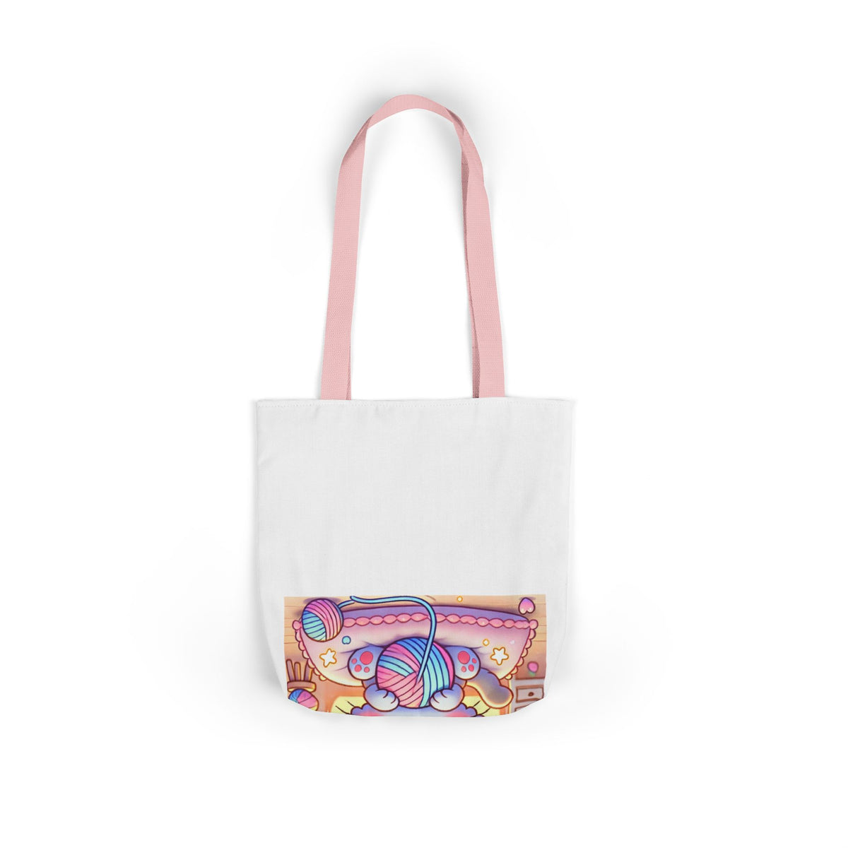 Cozy Kawaii Knitting Cat Pastel Yarn Canvas Tote Bag