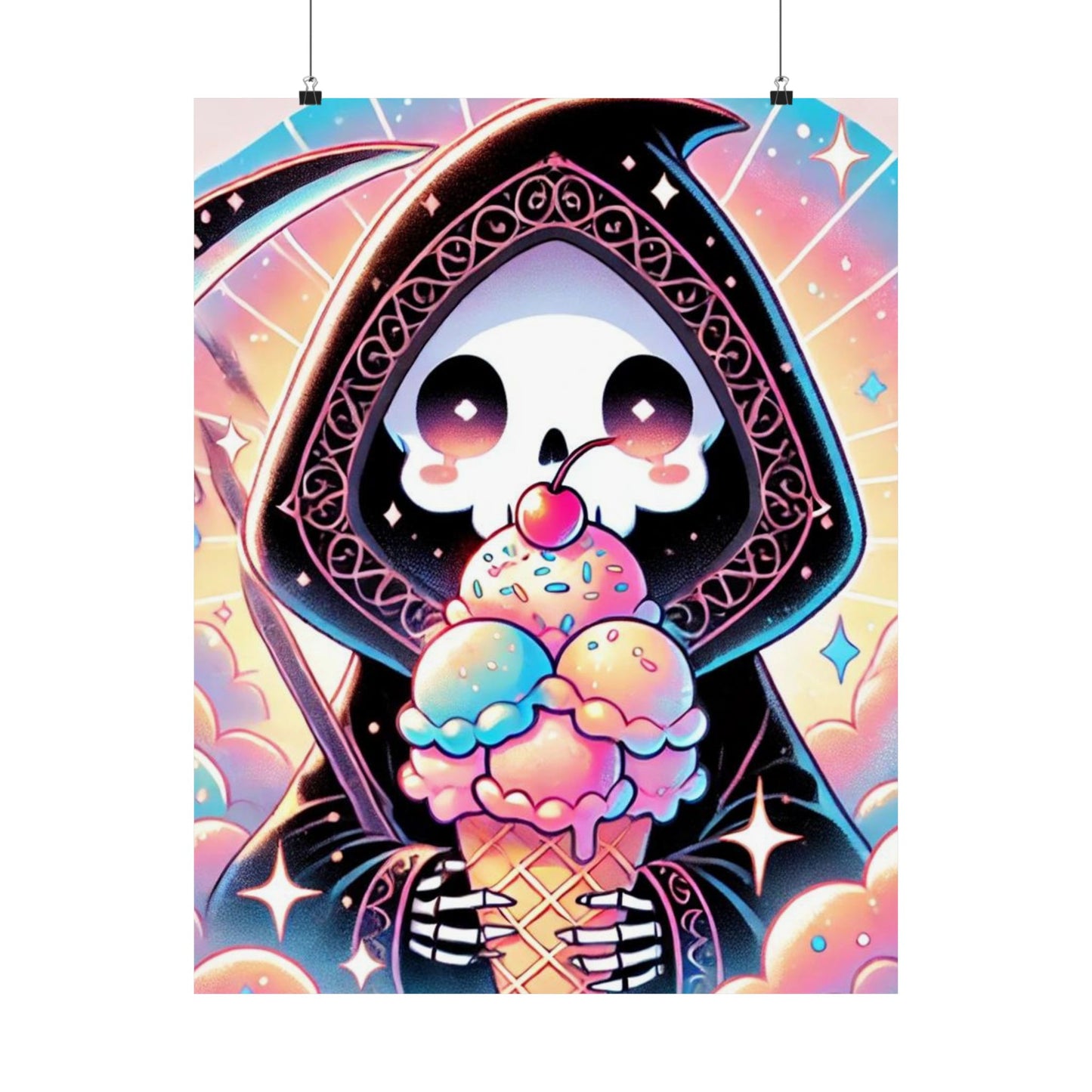 Cute Grim Reaper Ice Cream Pastel Novelty Poster