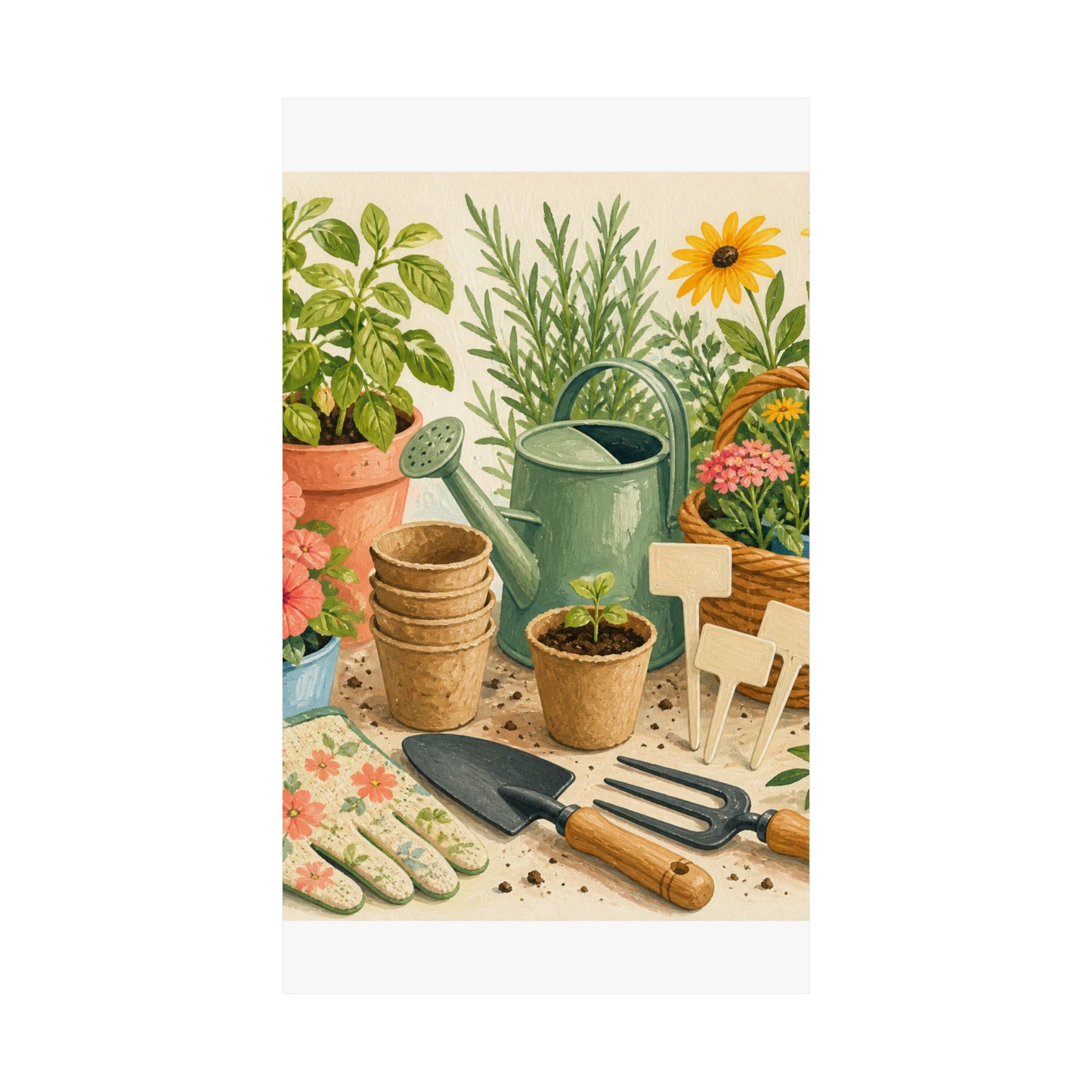 Colorful Gardening Tools and Flowers Hobby Poster
