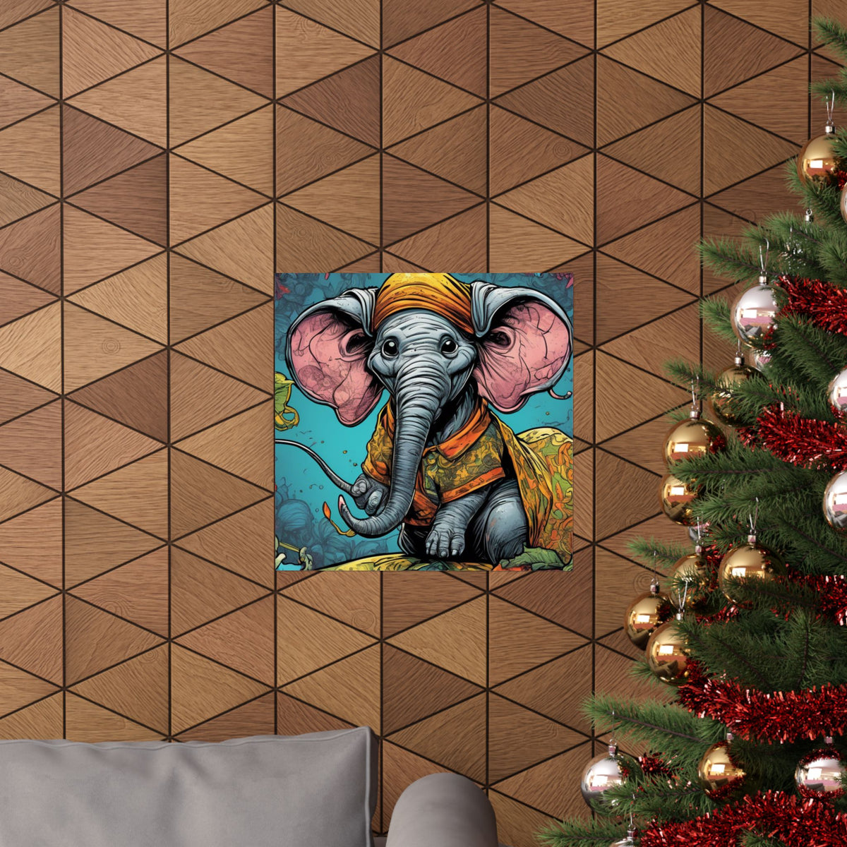 Colorful Storybook Elephant Floral Garden Wall Art Poster