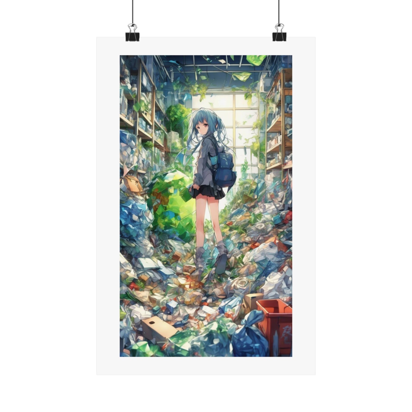 Green Recycling Alley Anime Girl Urban Green Poster