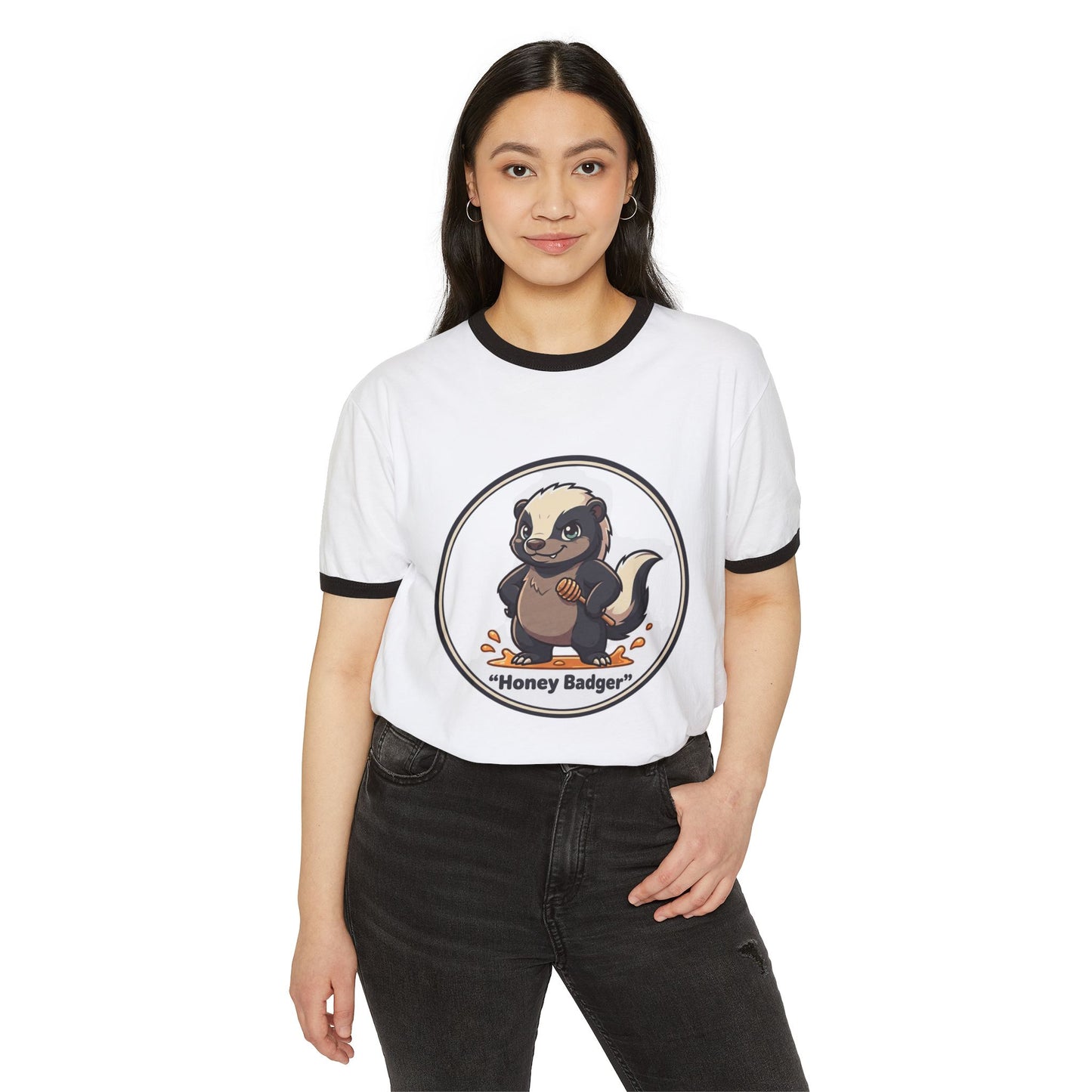 Honey Badger Cartoon Ringer Tee | Cute Animal Graphic T-Shirt Anime