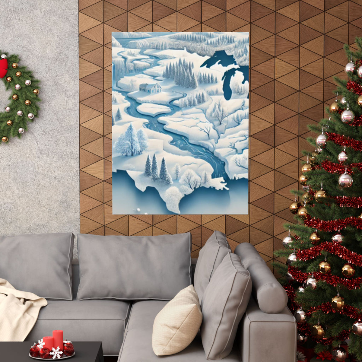 Winter USA Dreamscape Snowy Map Poster Wall Art Decor
