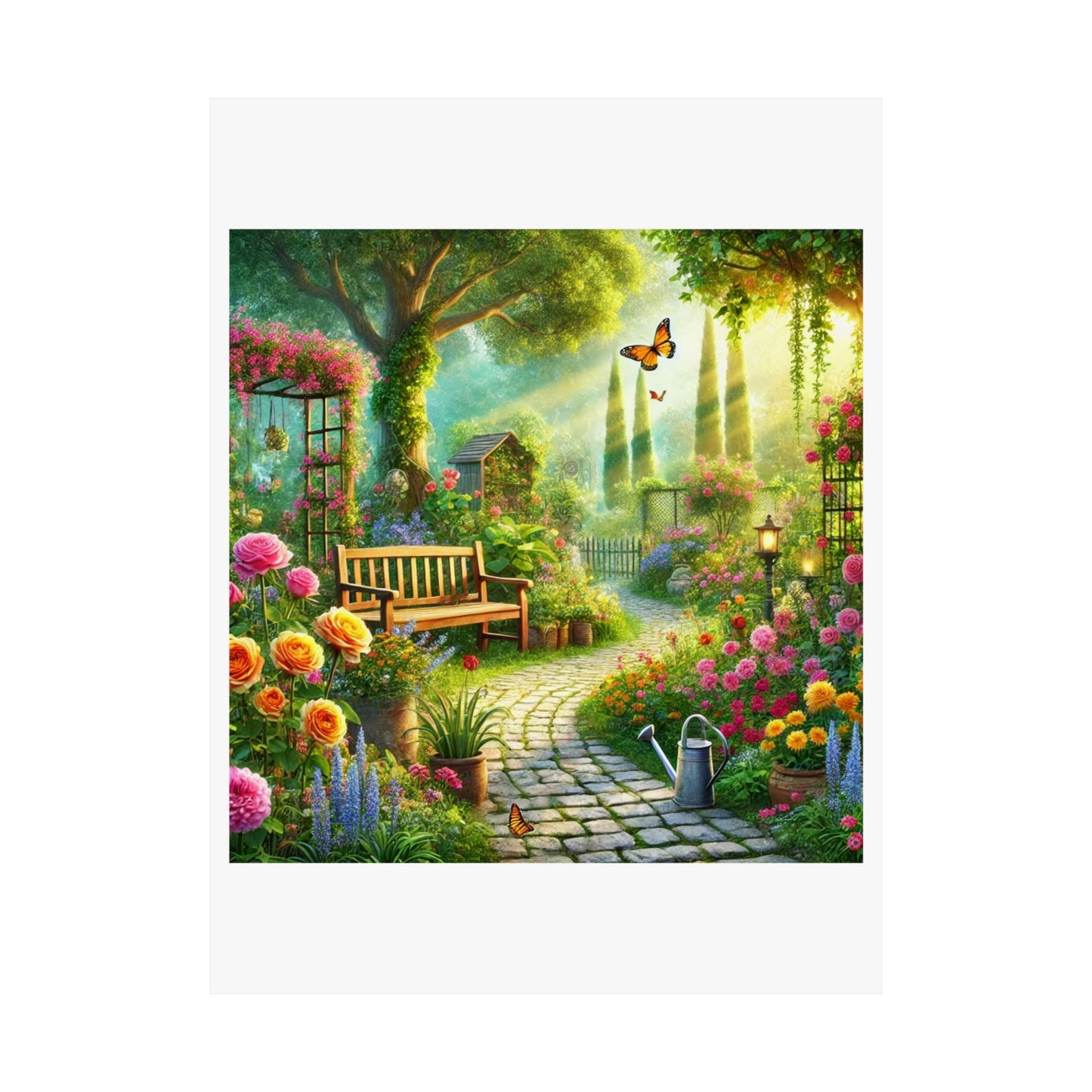 Sunlit Spring Flower Garden Bench Poster