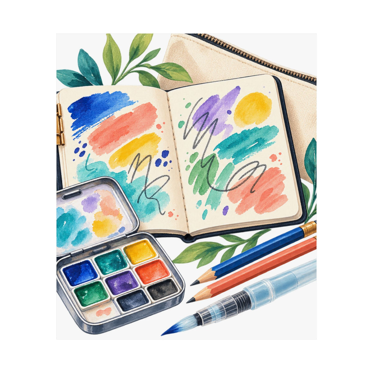 Colorful Urban Sketching Travel Kit Poster