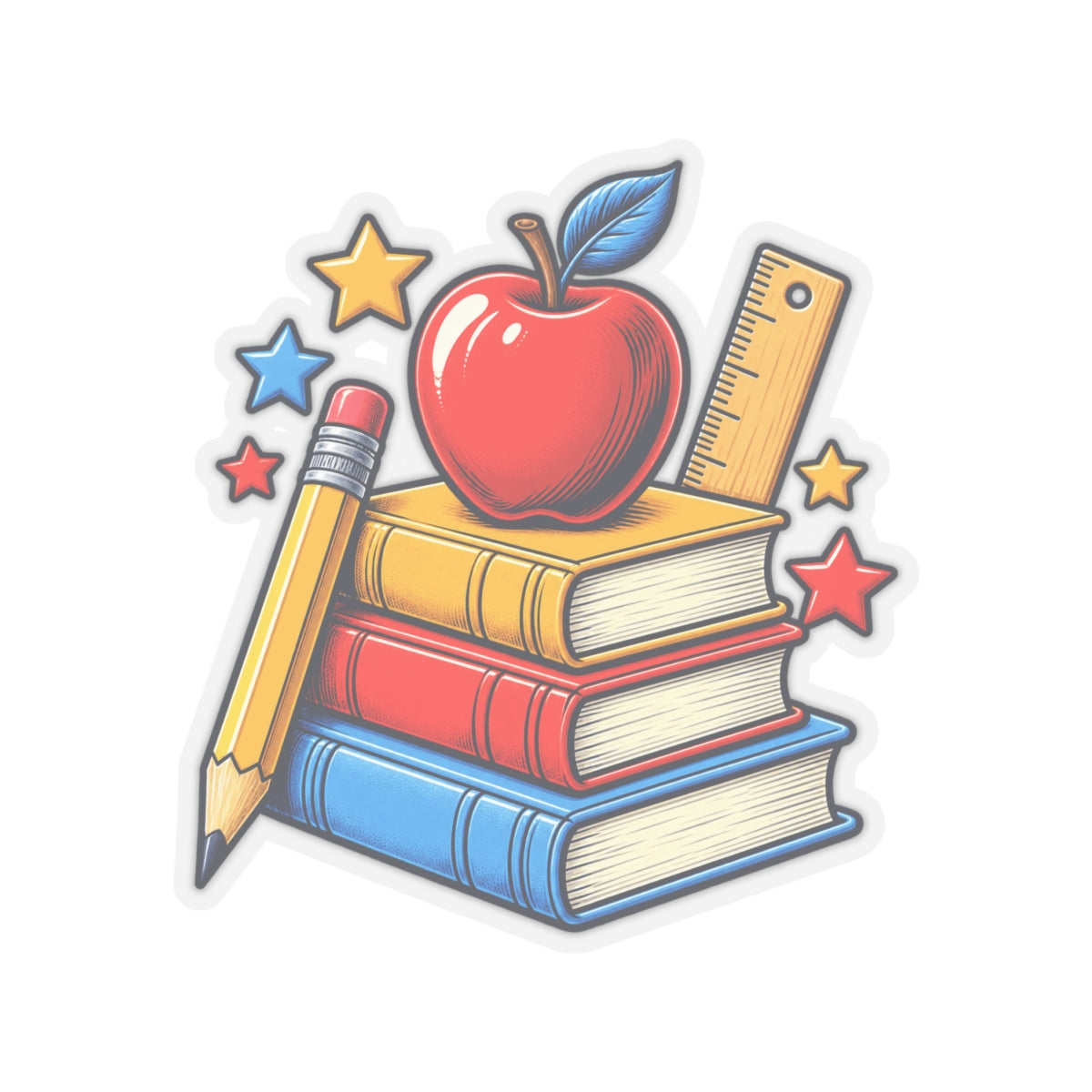 Retro School Books Apple Teacher Appreciation Sticker