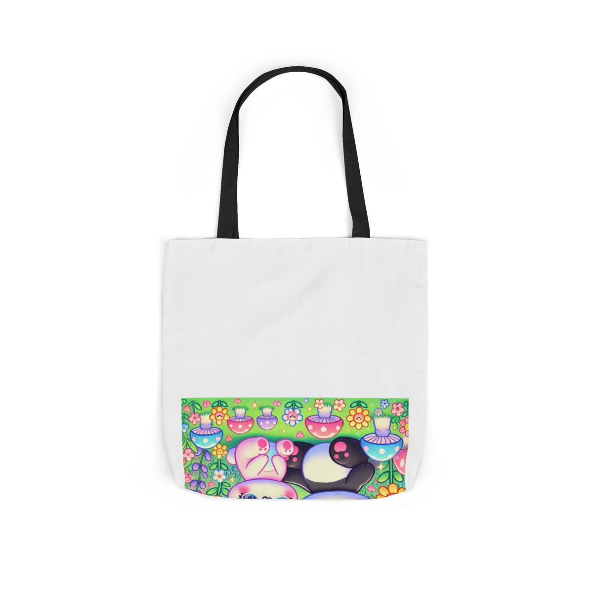 Pastel Panda and Bunny Rainbow Garden Canvas Tote Bag