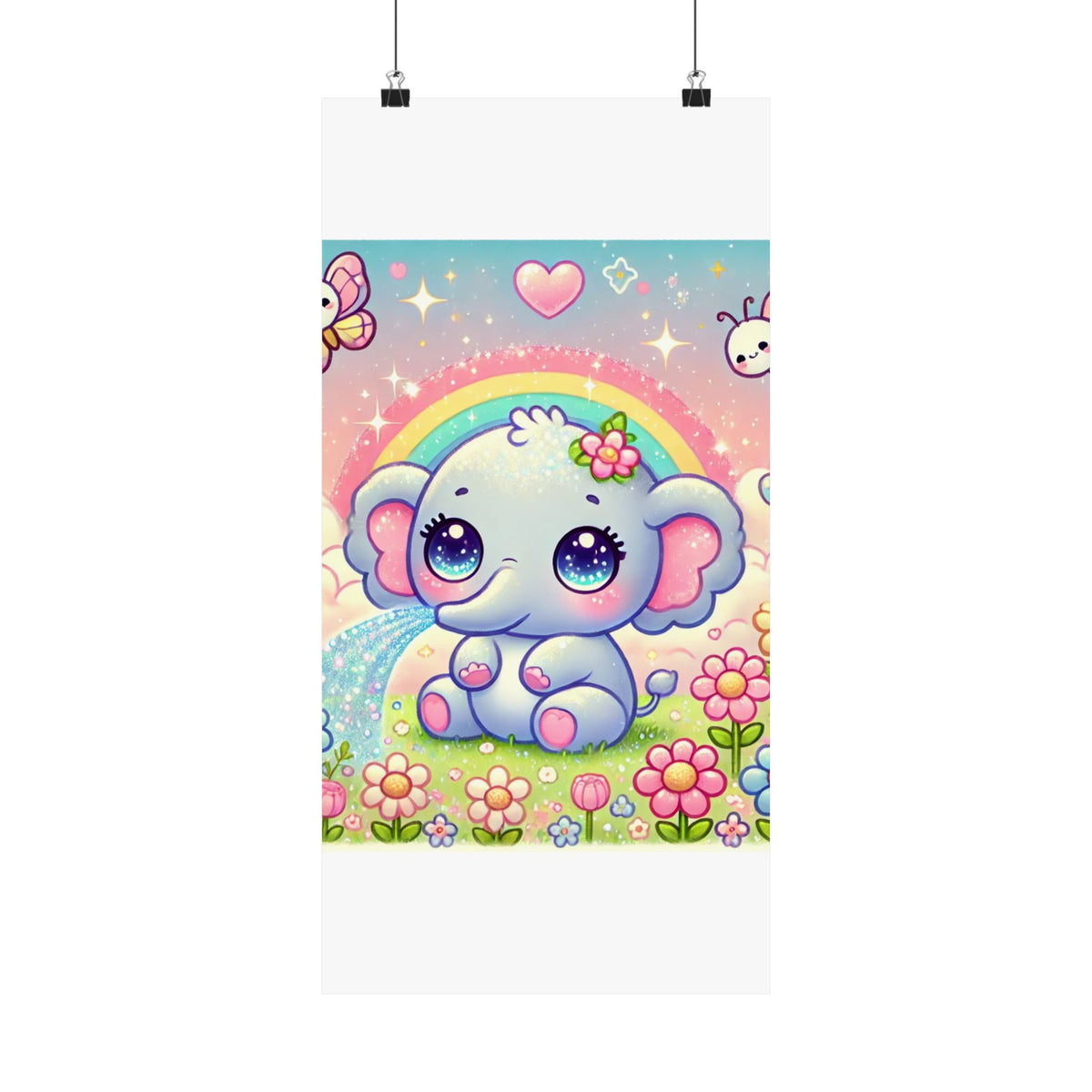 Pastel Rainbow Baby Elephant Floral Wall Art Poster