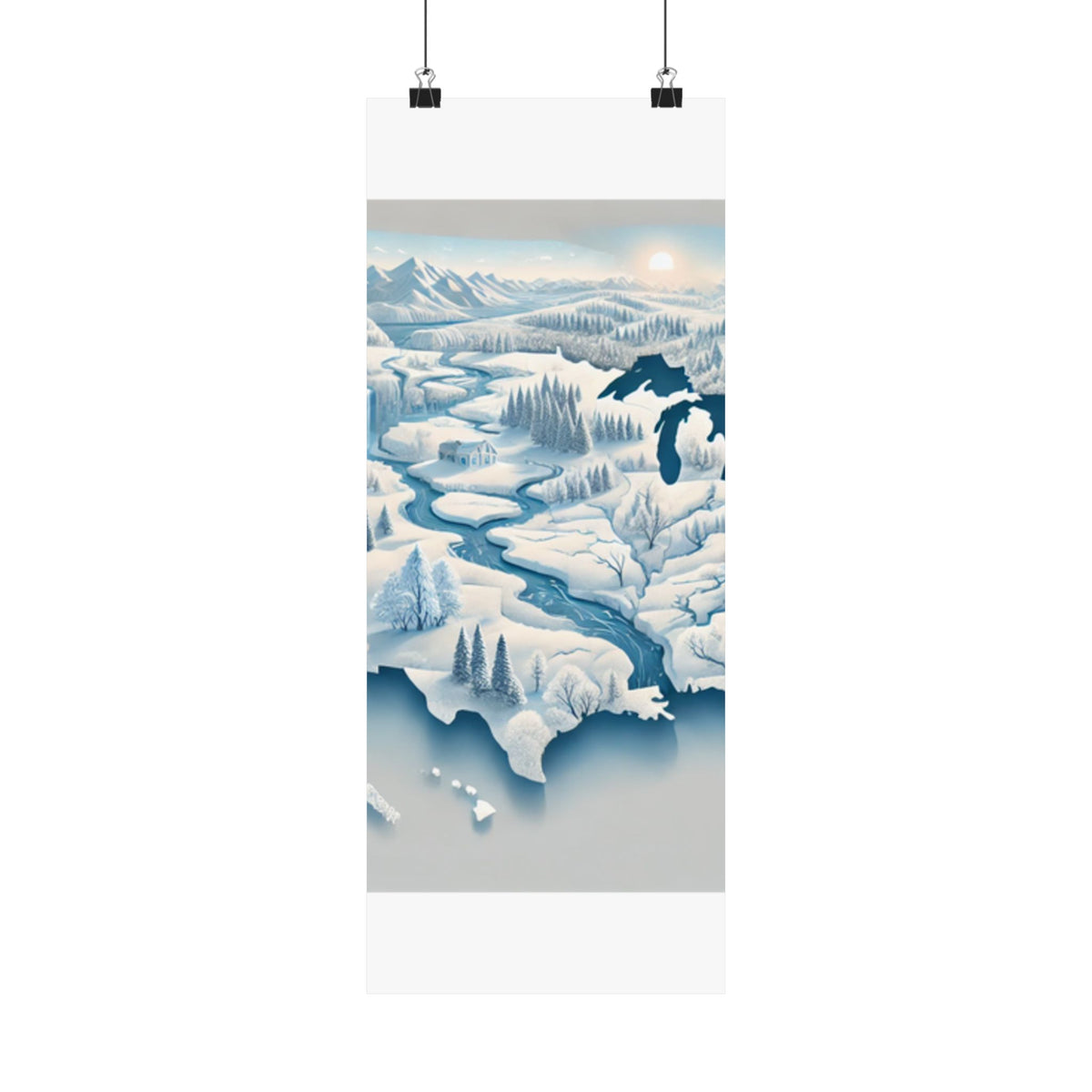 Winter USA Dreamscape Snowy Map Poster Wall Art Decor
