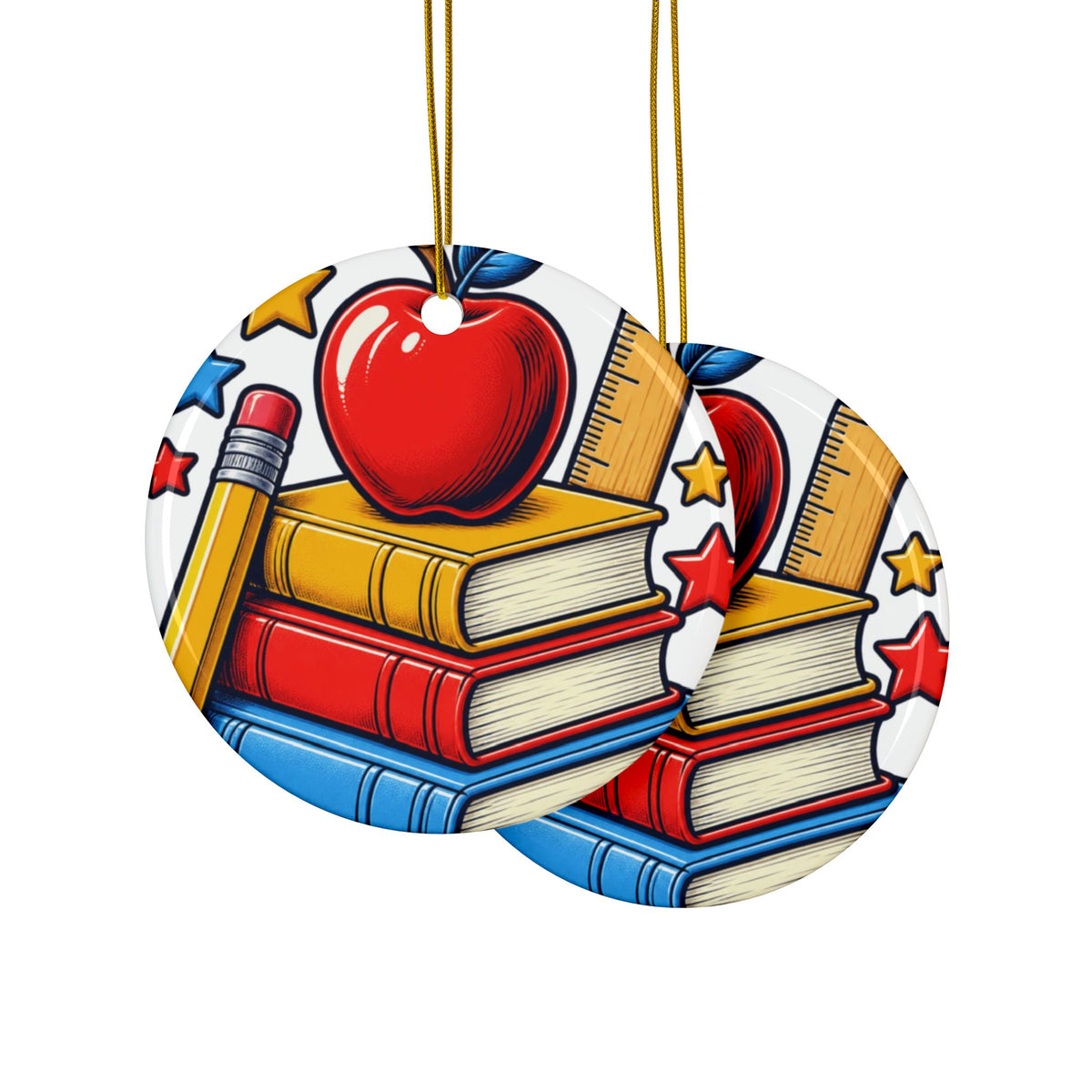 Retro School Books Apple Teacher Appreciation Art Ceramic Ornament, Holiday Keep