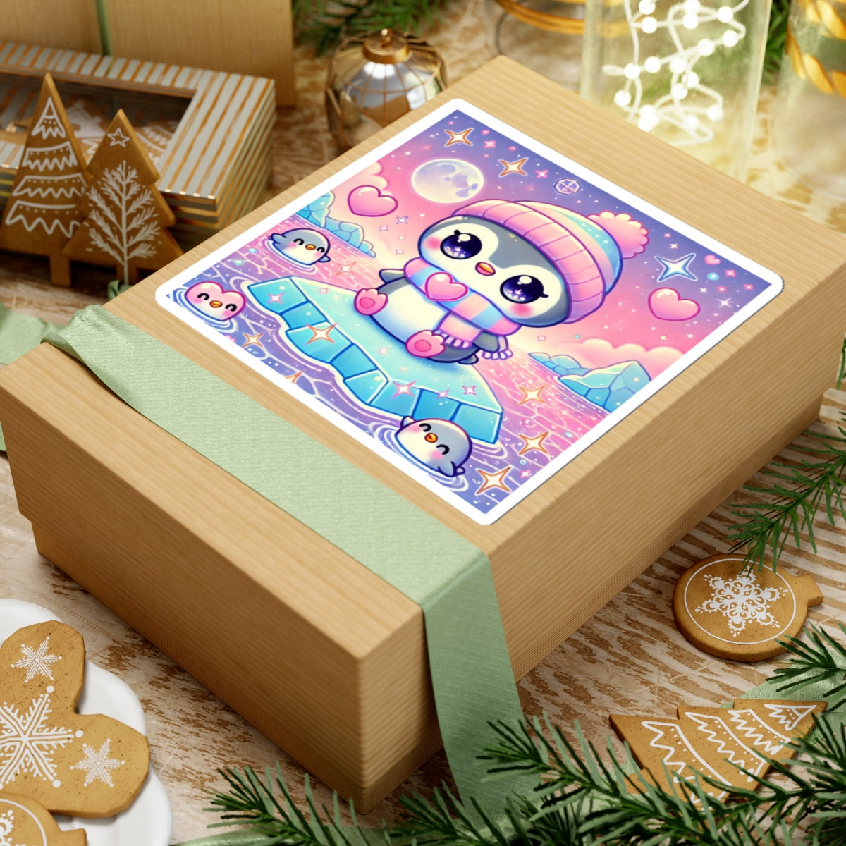 Cute Winter Penguin Ice Floe Kawaii Art Sticker