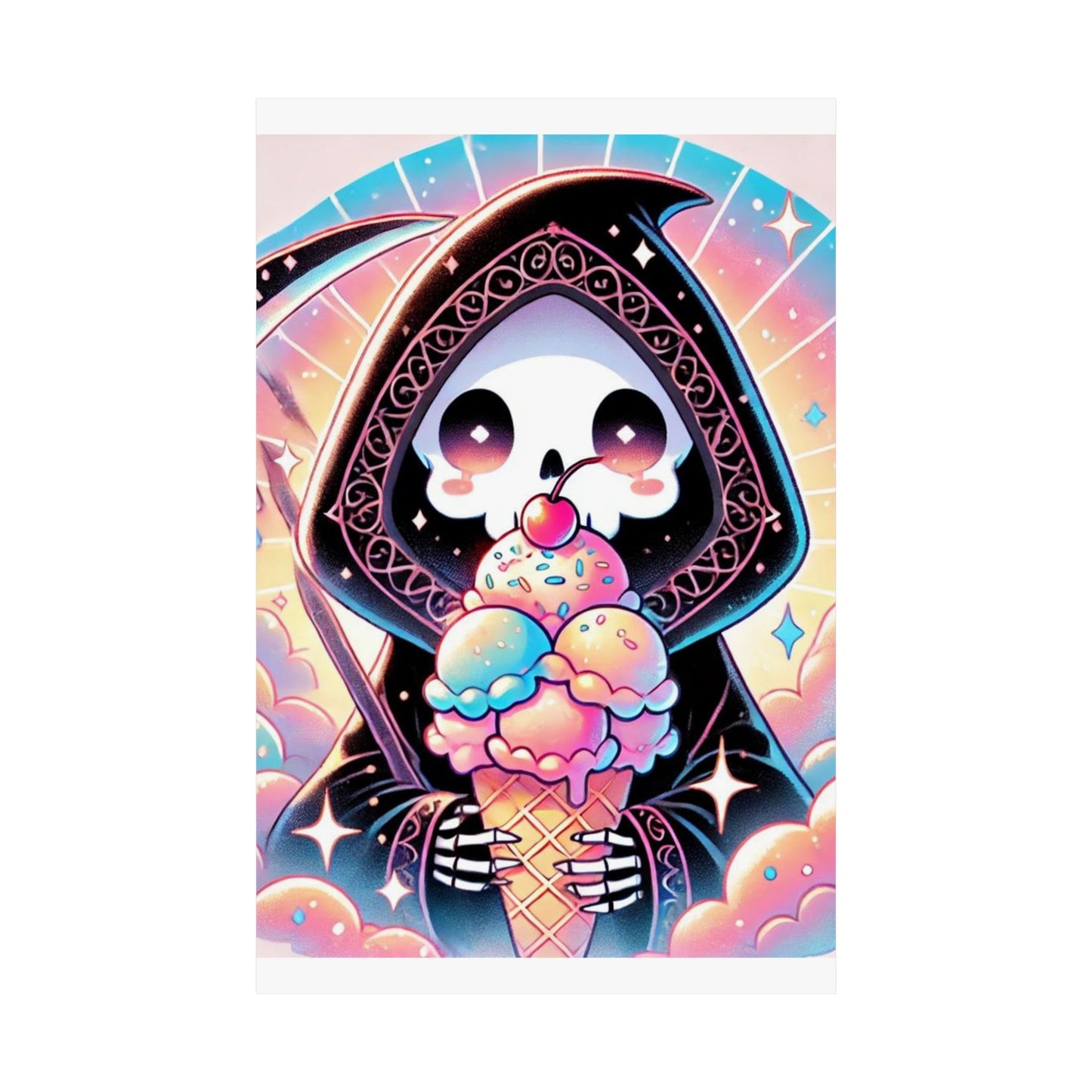 Cute Grim Reaper Ice Cream Pastel Novelty Poster