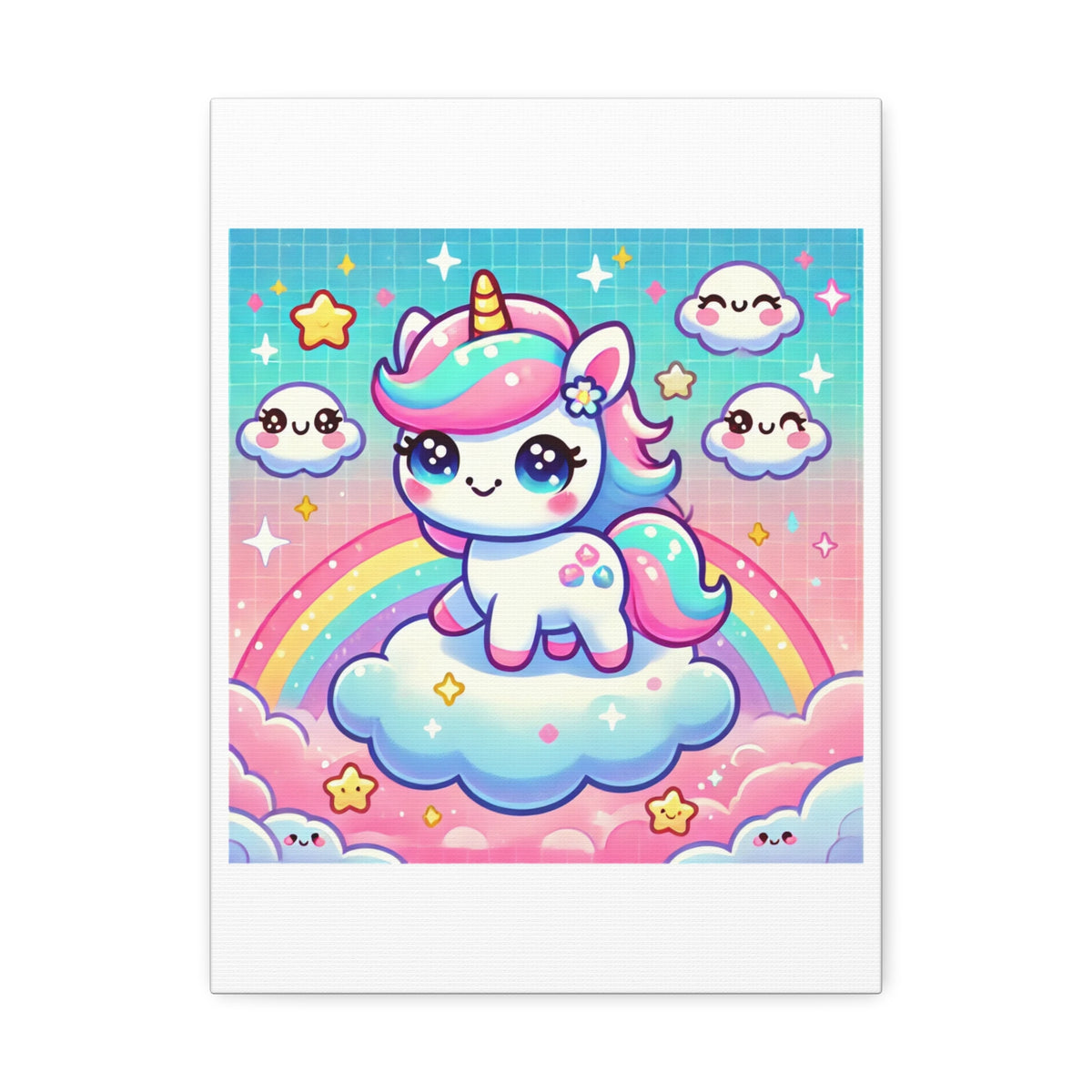 Pastel Rainbow Unicorn Cloud Kawaii Canvas Wall Art