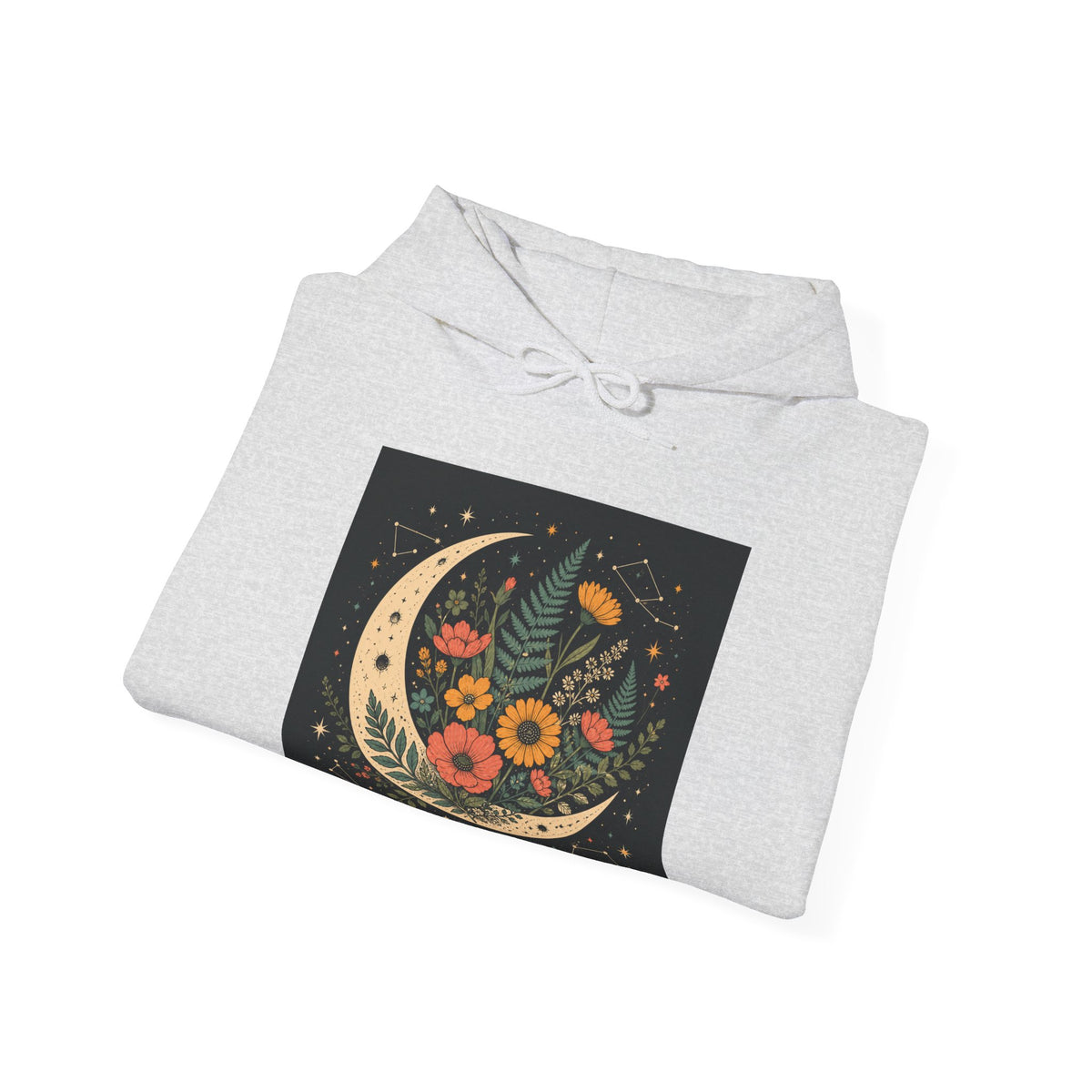 Celestial Wildflower Crescent Moon Botanical Hoodie