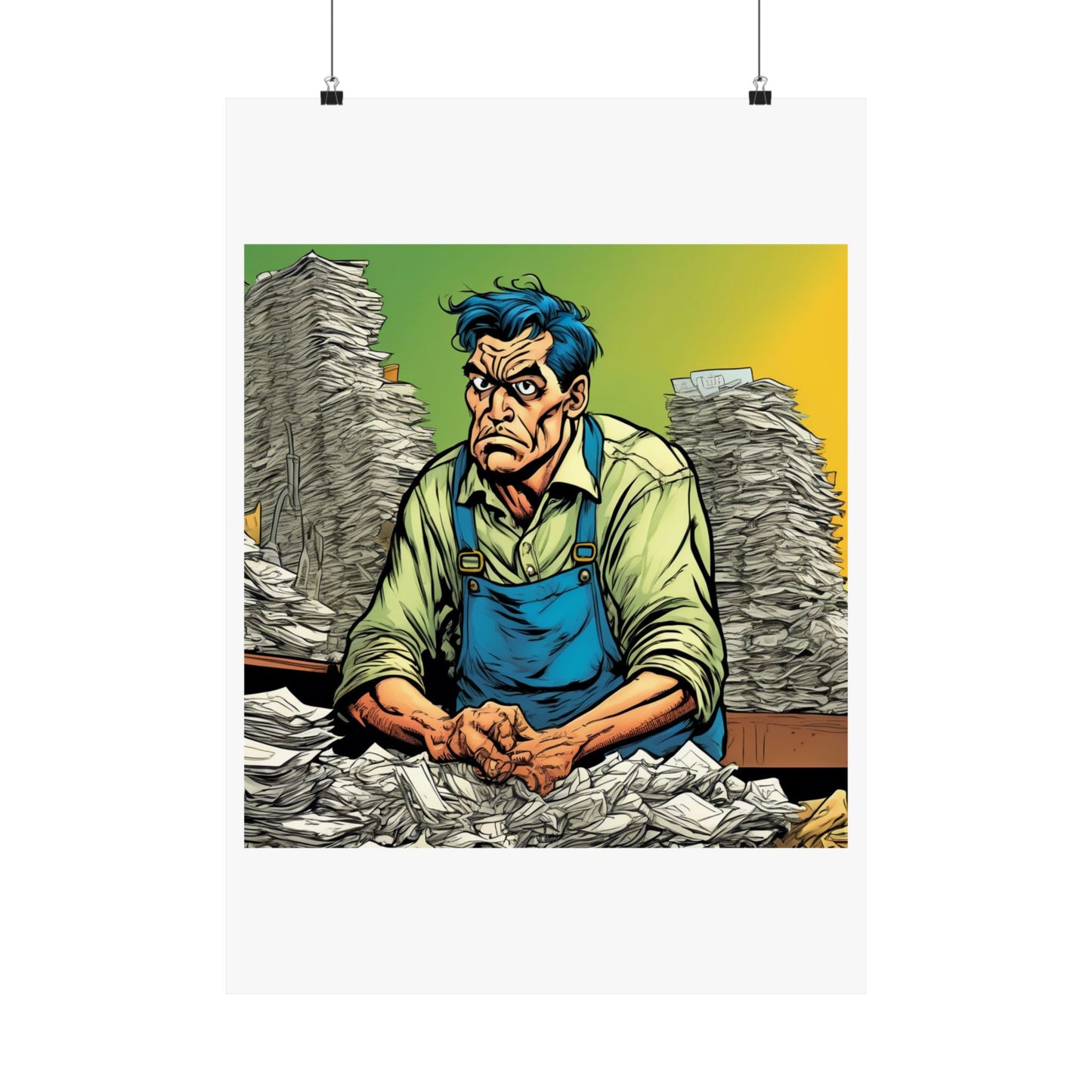 Paperwork Chaos Desk Worker Funny Office Art Poster
