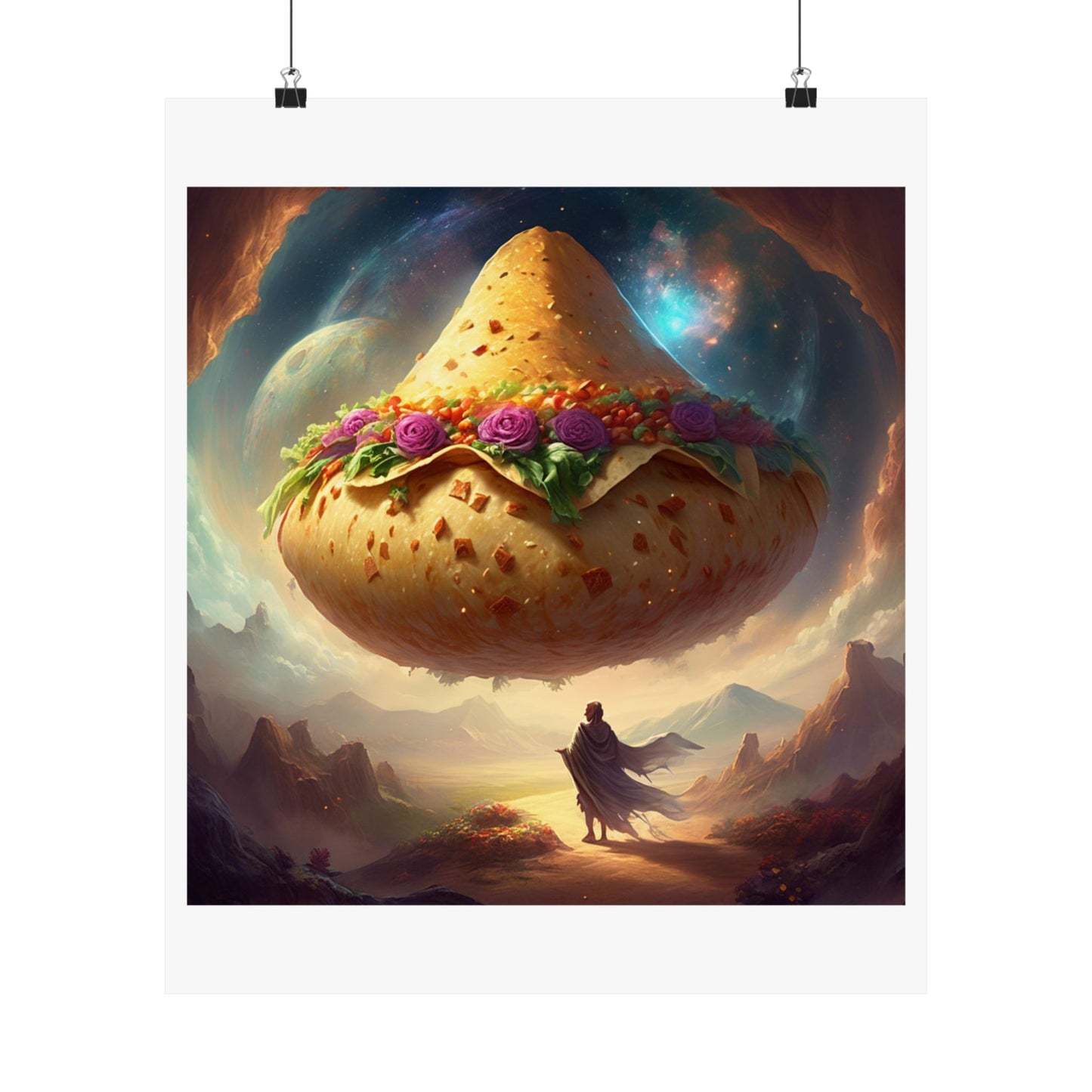 Cosmic Taco Planetoid Surreal Food Fantasy Art Poster