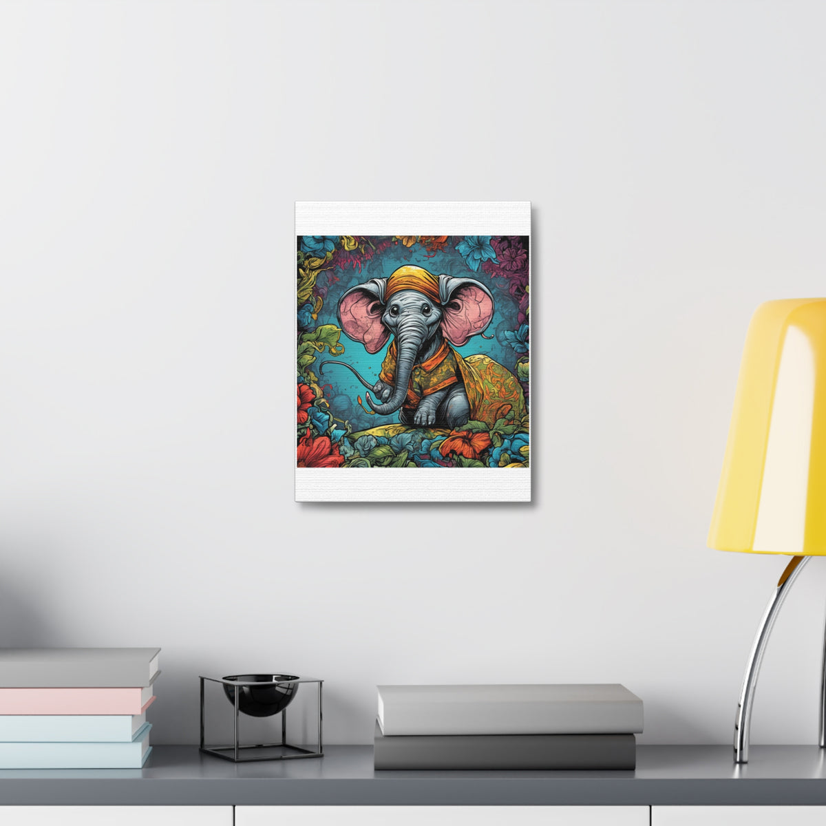 Colorful Storybook Elephant Floral Garden Canvas Wall Art