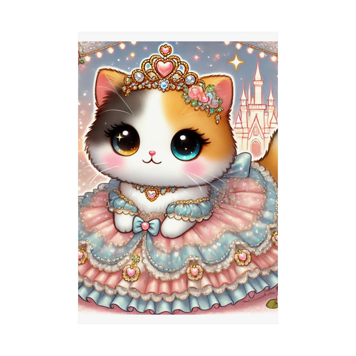 Pastel Princess Calico Cat Fantasy Wall Art Poster