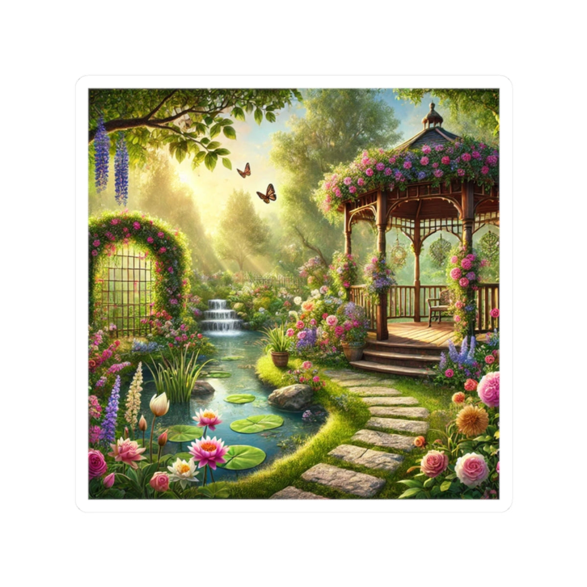 Sunlit Rose Gazebo Cottage Garden Sticker
