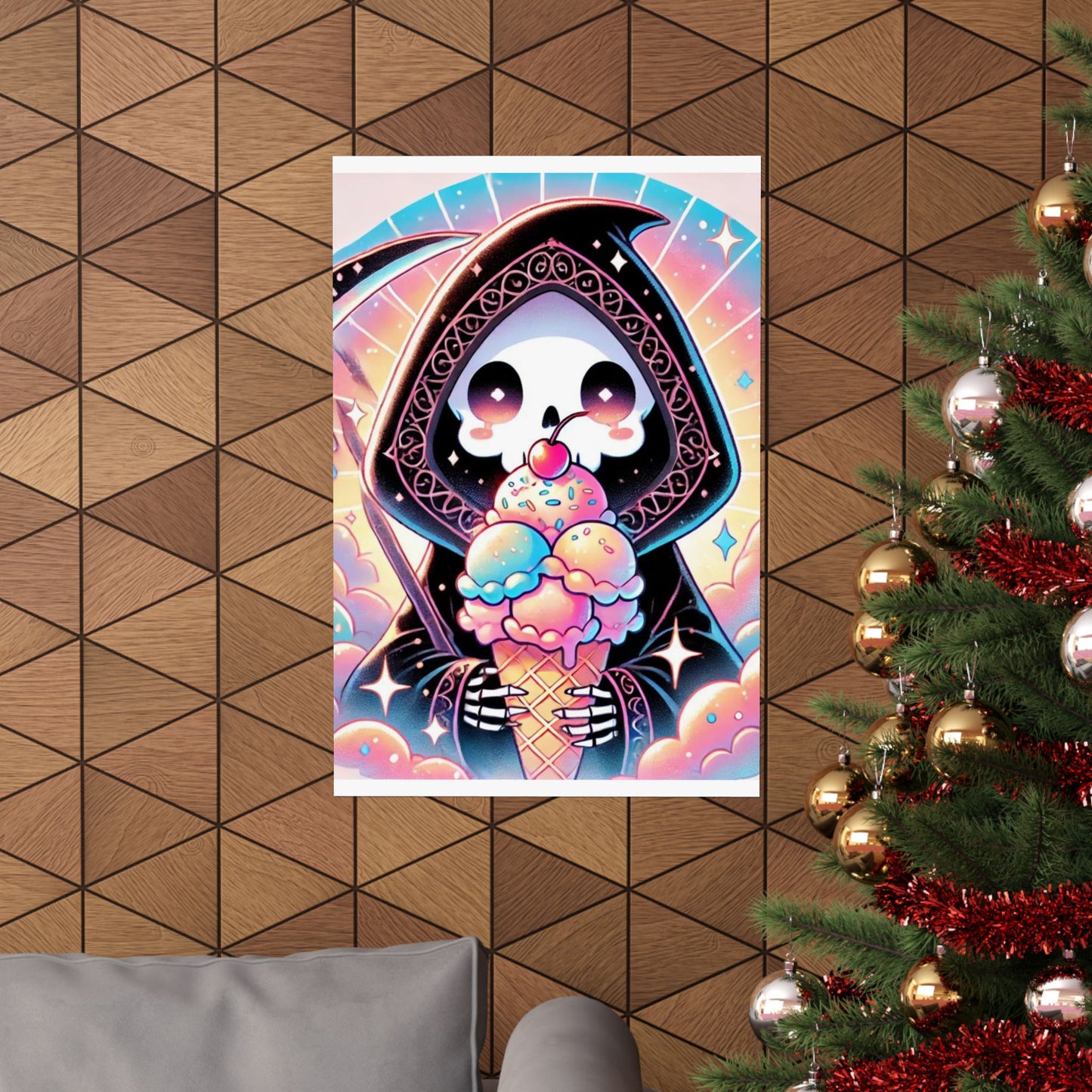 Cute Grim Reaper Ice Cream Pastel Novelty Poster