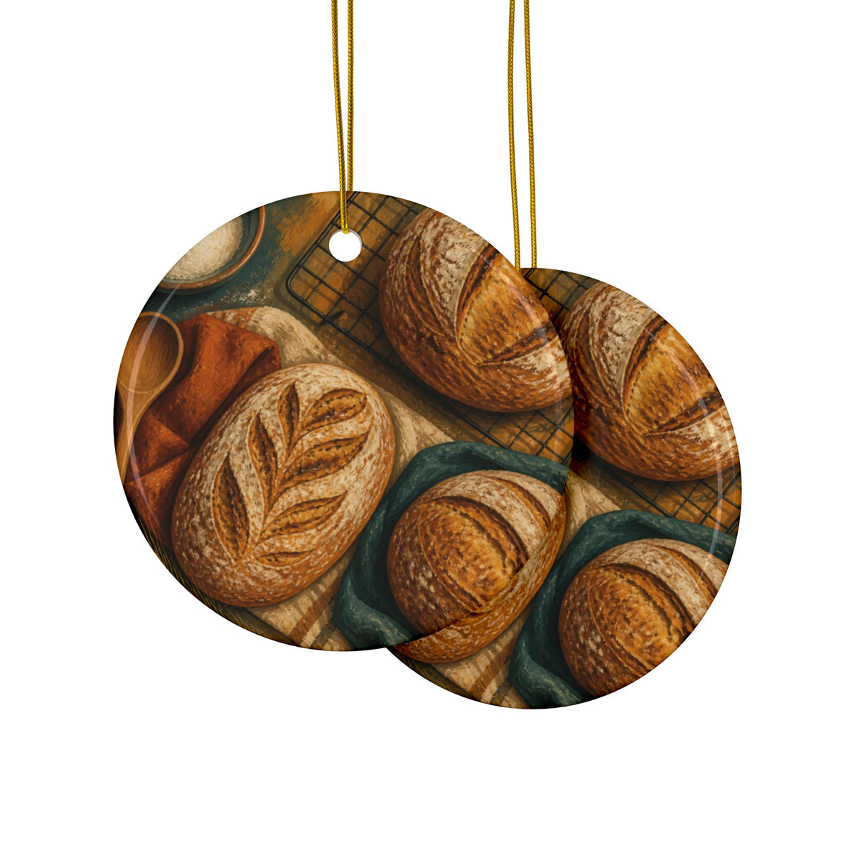 Artisan Bread Baking Still Life Ceramic Ornament, Holiday Keepsake and Gift