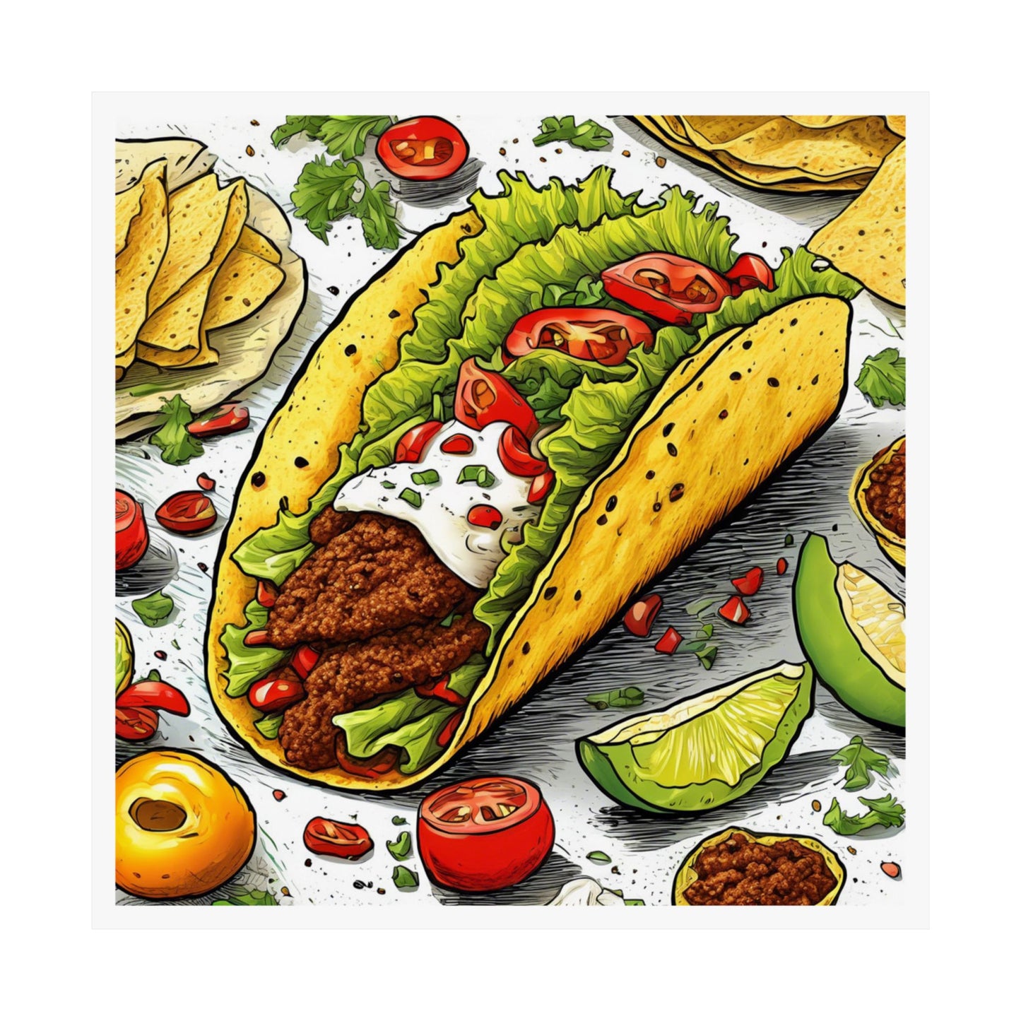 Bold Taco Illustration Foodie Gift Art Poster