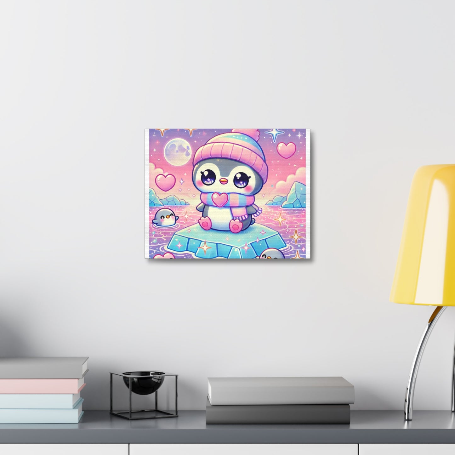 Cute Winter Penguin Ice Floe Kawaii Art Canvas